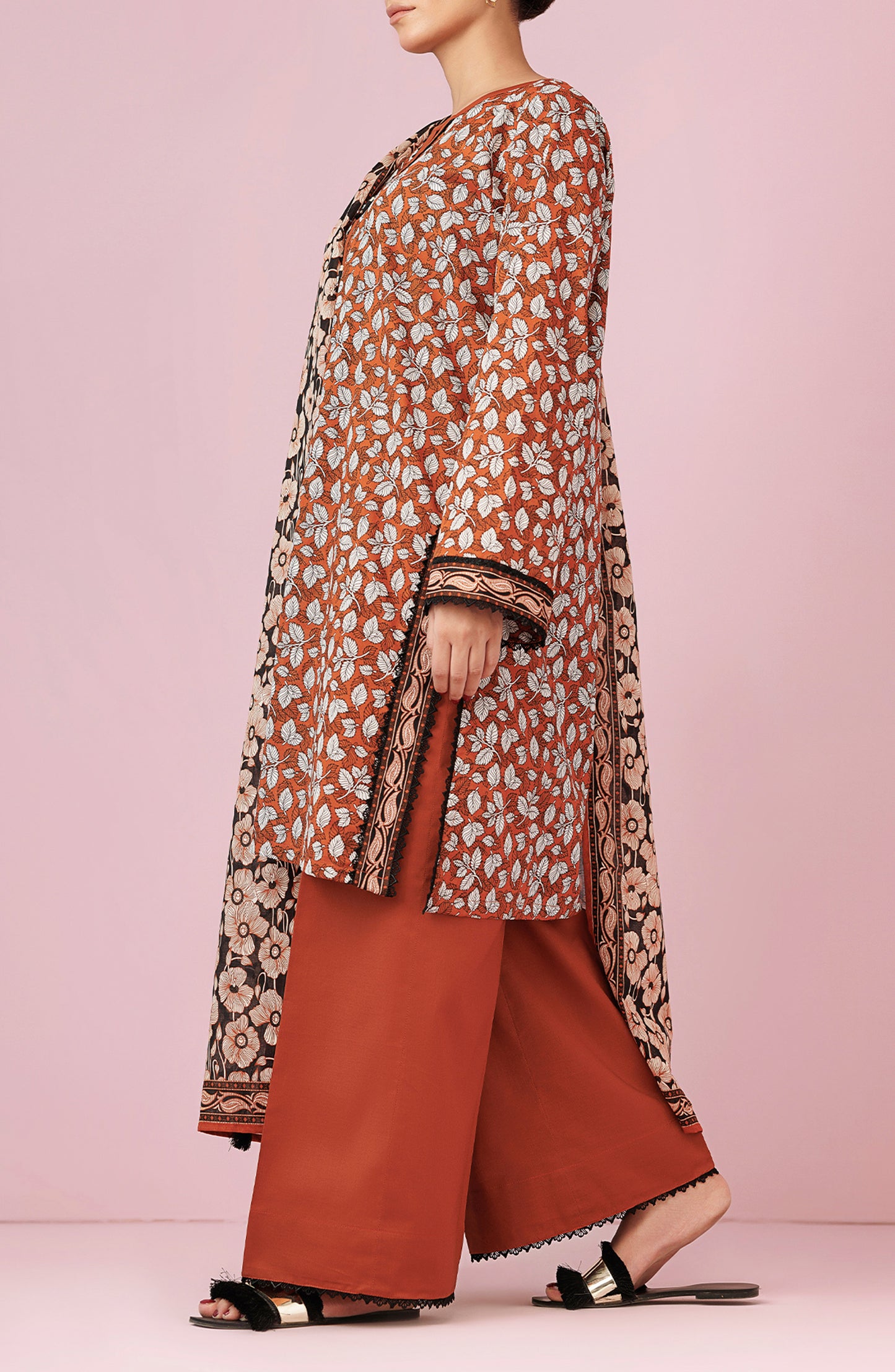OTL-24-370/U BROWN LAWN Women UNSTITCHED SHIRT DUPATTA PANTS