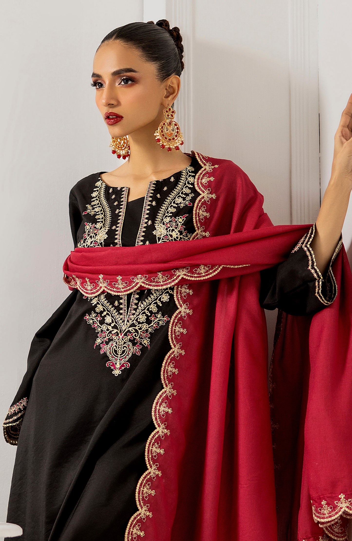 OTLF-23-057/S BLACK RAW SILK Women READY TO WEAR SHIRT DUPATTA PANTS