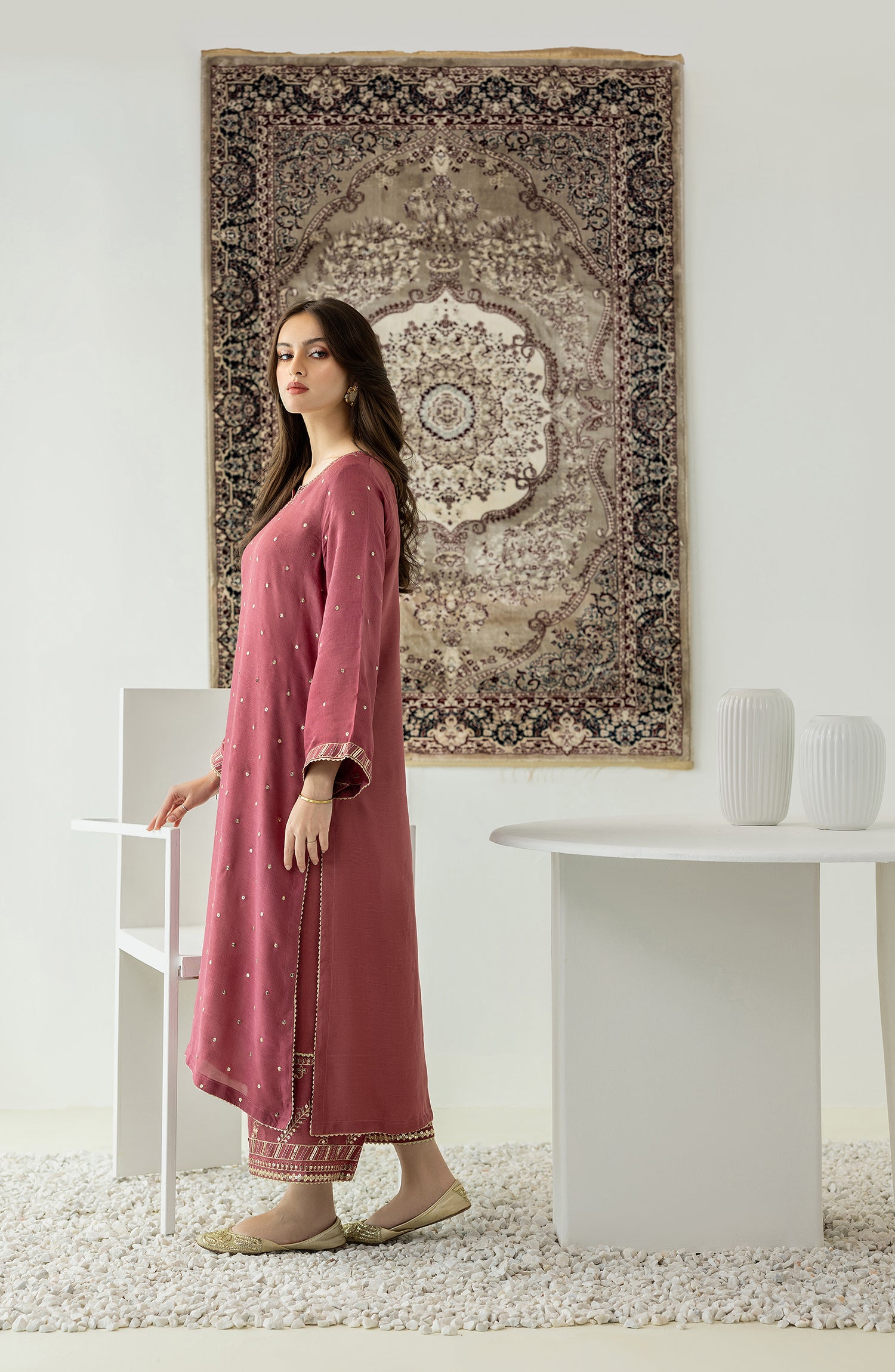 Stitched 2 Piece Embroidered Raw Silk Shirt and Raw Silk Pant (WRFR23W-2006)