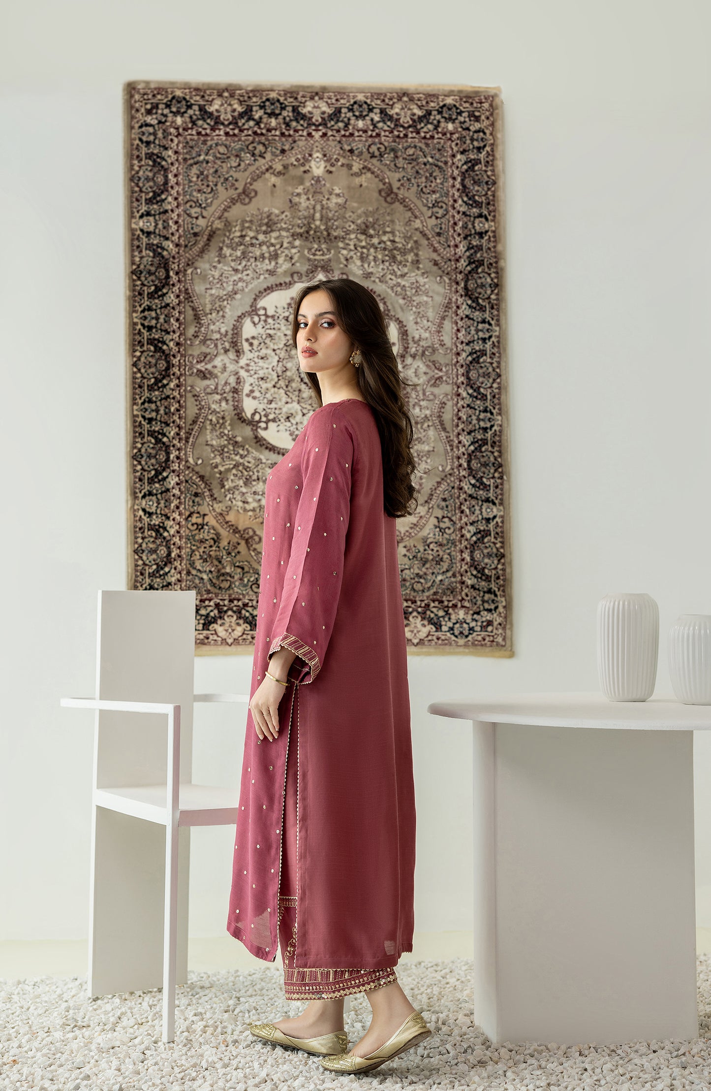 Stitched 2 Piece Embroidered Raw Silk Shirt and Raw Silk Pant (WRFR23W-2006)