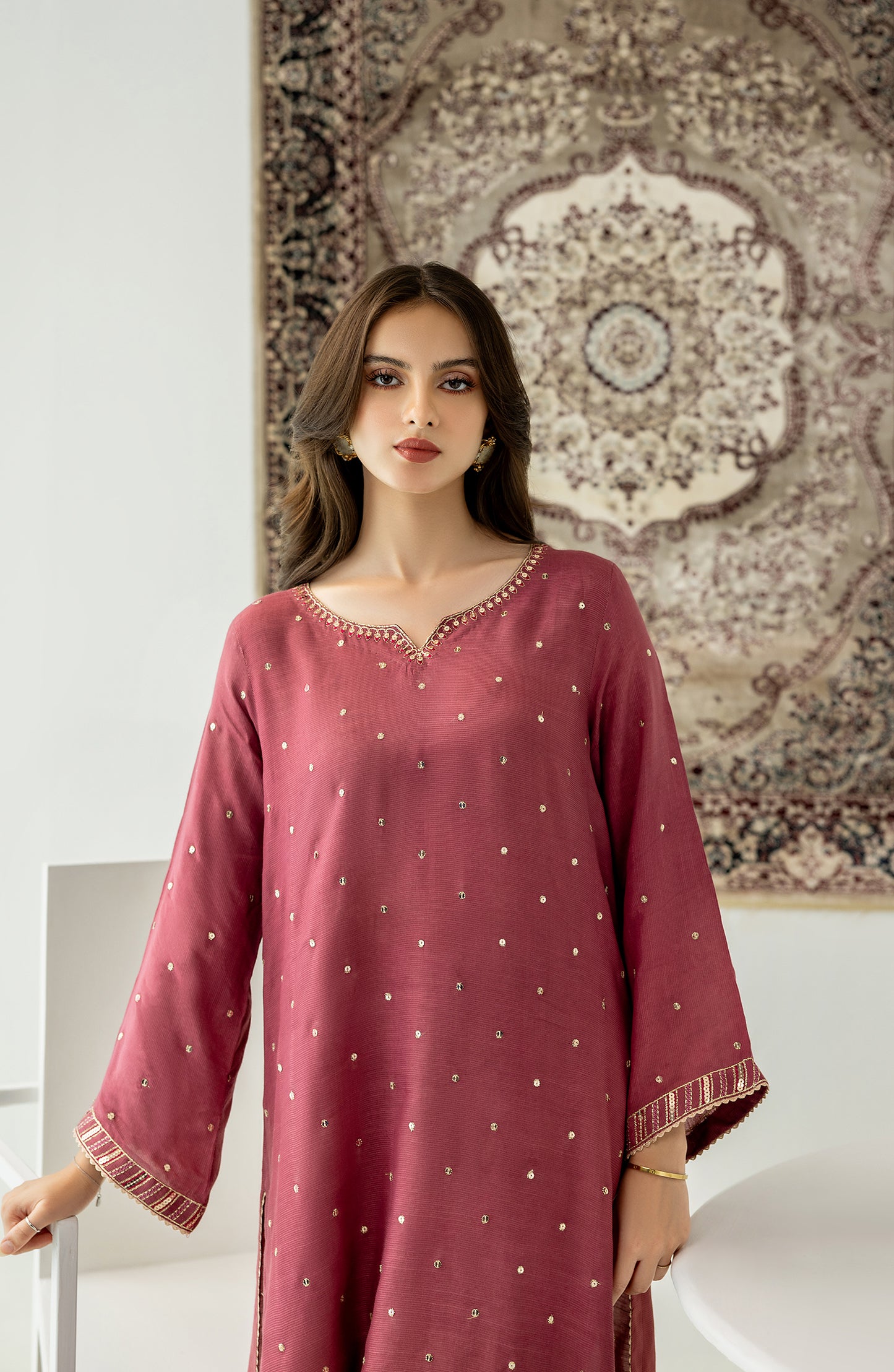 Stitched 2 Piece Embroidered Raw Silk Shirt and Raw Silk Pant (WRFR23W-2006)