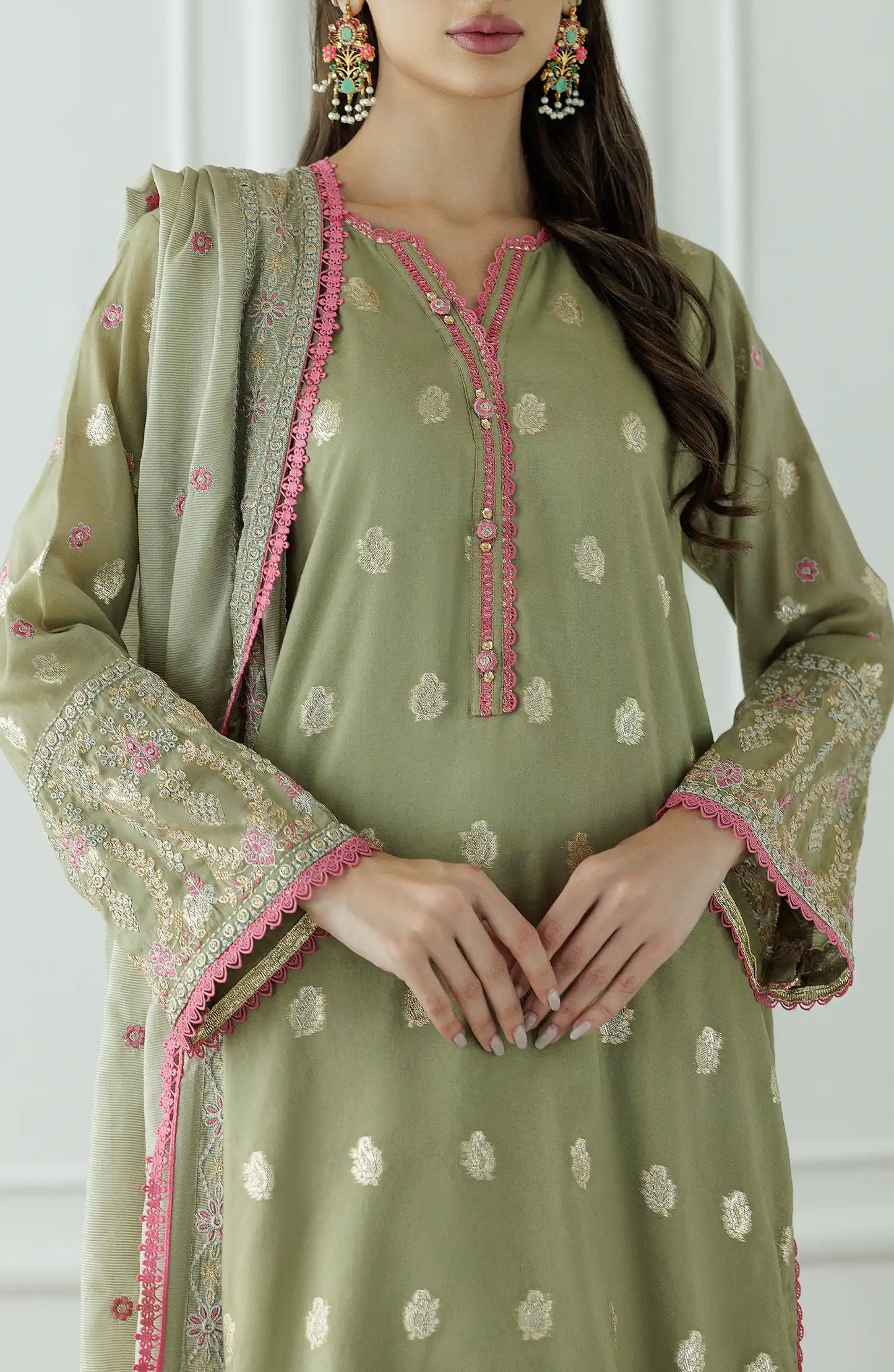 Stitched | 3 Piece | Embroidered | Jacquard Shirt | OTL-25-409/S OLIVE GREEN