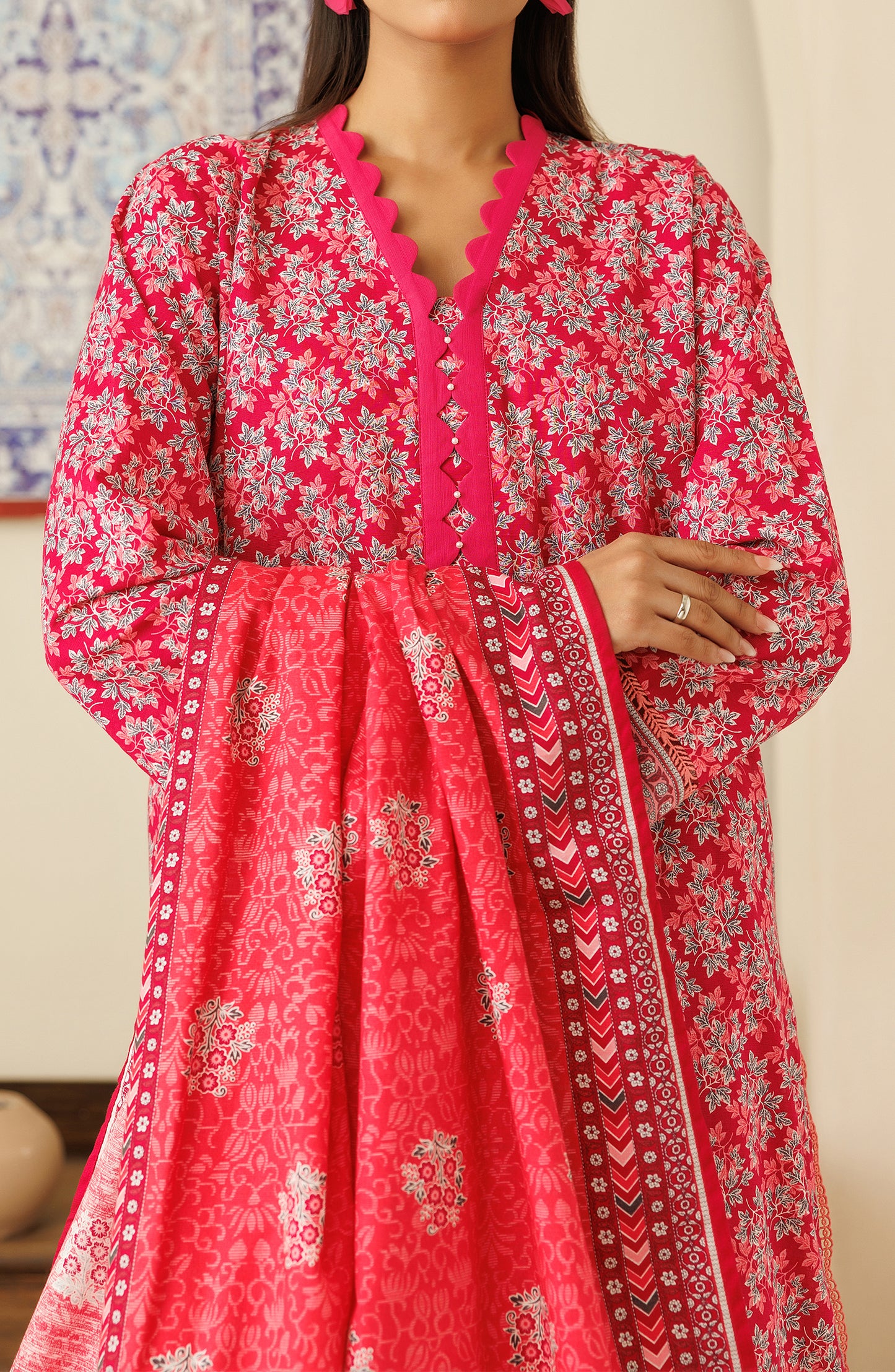 OTL-24-330/U DARK PINK KHADDAR Women UNSTITCHED SHIRT DUPATTA PANTS