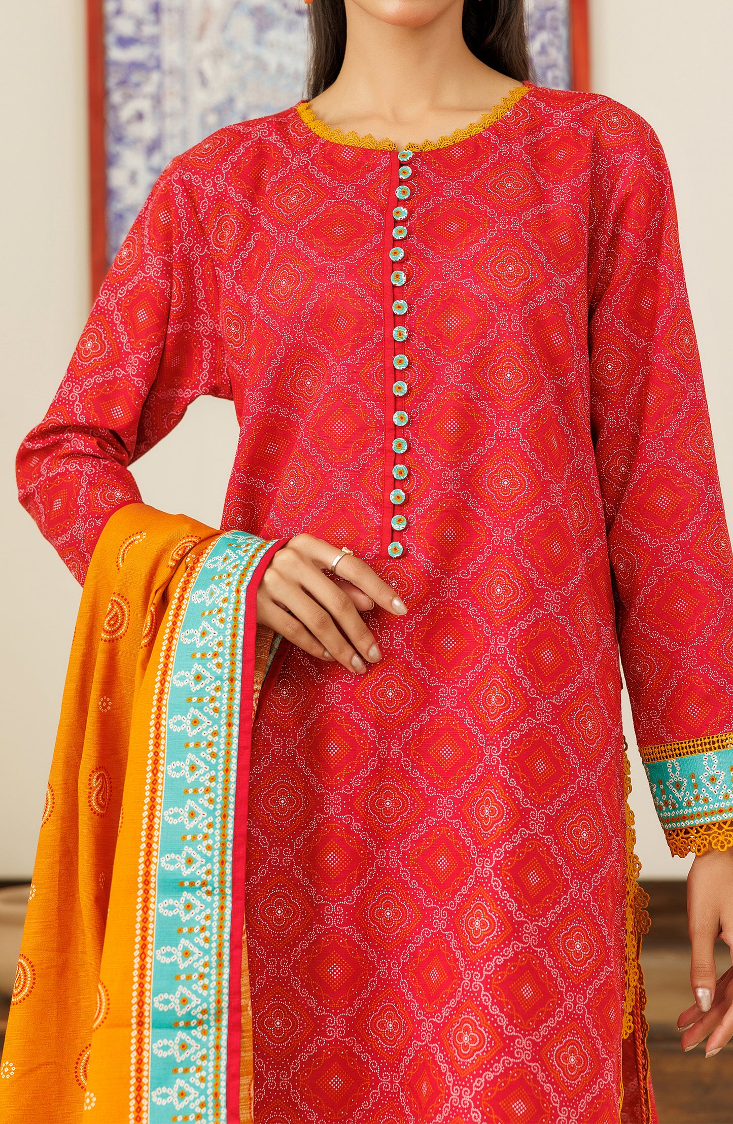 OTL-24-193/U RED KHADDAR Women UNSTITCHED SHIRT DUPATTA PANTS