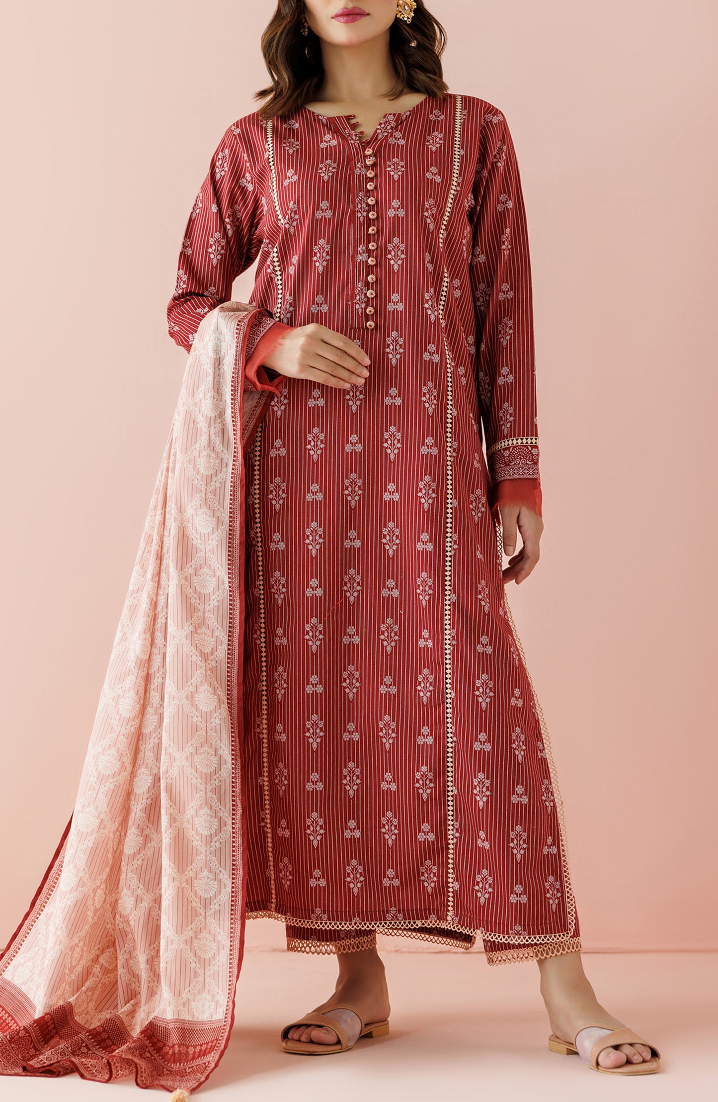 OTL-24-164/U MAROON LAWN Women UNSTITCHED SHIRT DUPATTA PANTS