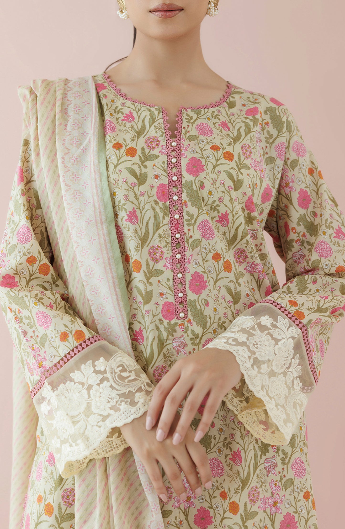 OTL-24-175/U BEIGE LAWN Women UNSTITCHED SHIRT DUPATTA PANTS