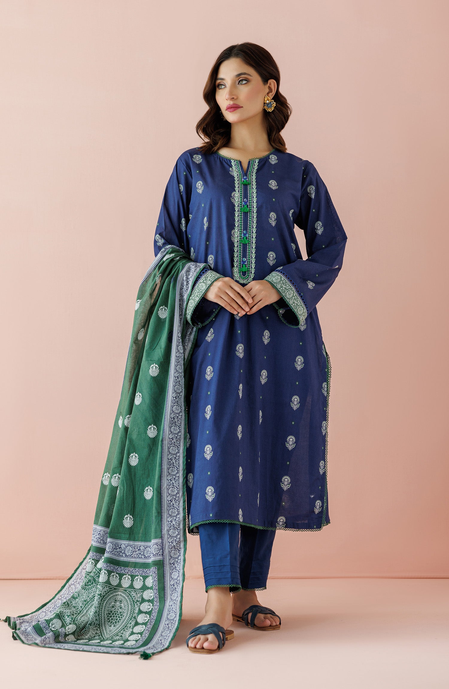 Unstitched 3 Piece Embroidered Lawn Shirt , Cambric Pant and Lawn Dupatta (OTL-24-027/U BLUE)