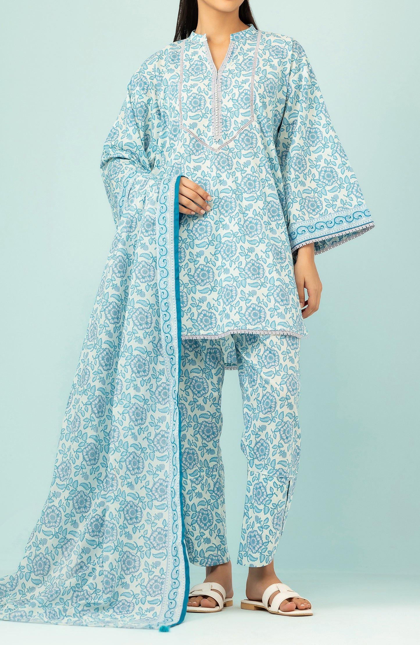 OTL-24-424/U ICE BLUE LAWN Women UNSTITCHED SHIRT DUPATTA PANTS