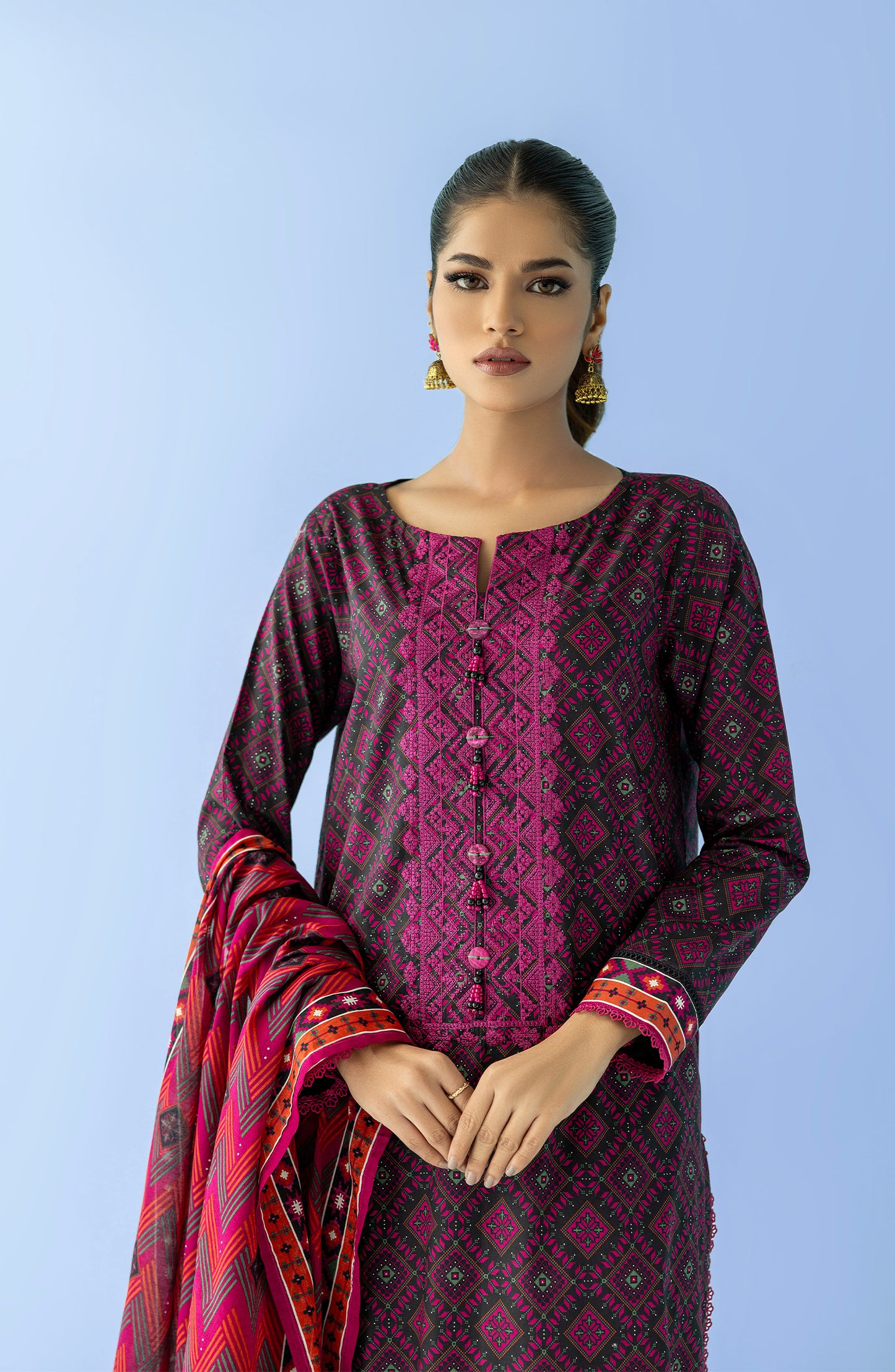 Unstitched 2 Piece Embroidered Lawn Shirt and Lawn Dupatta (NRDS-24-002/U BLACK)