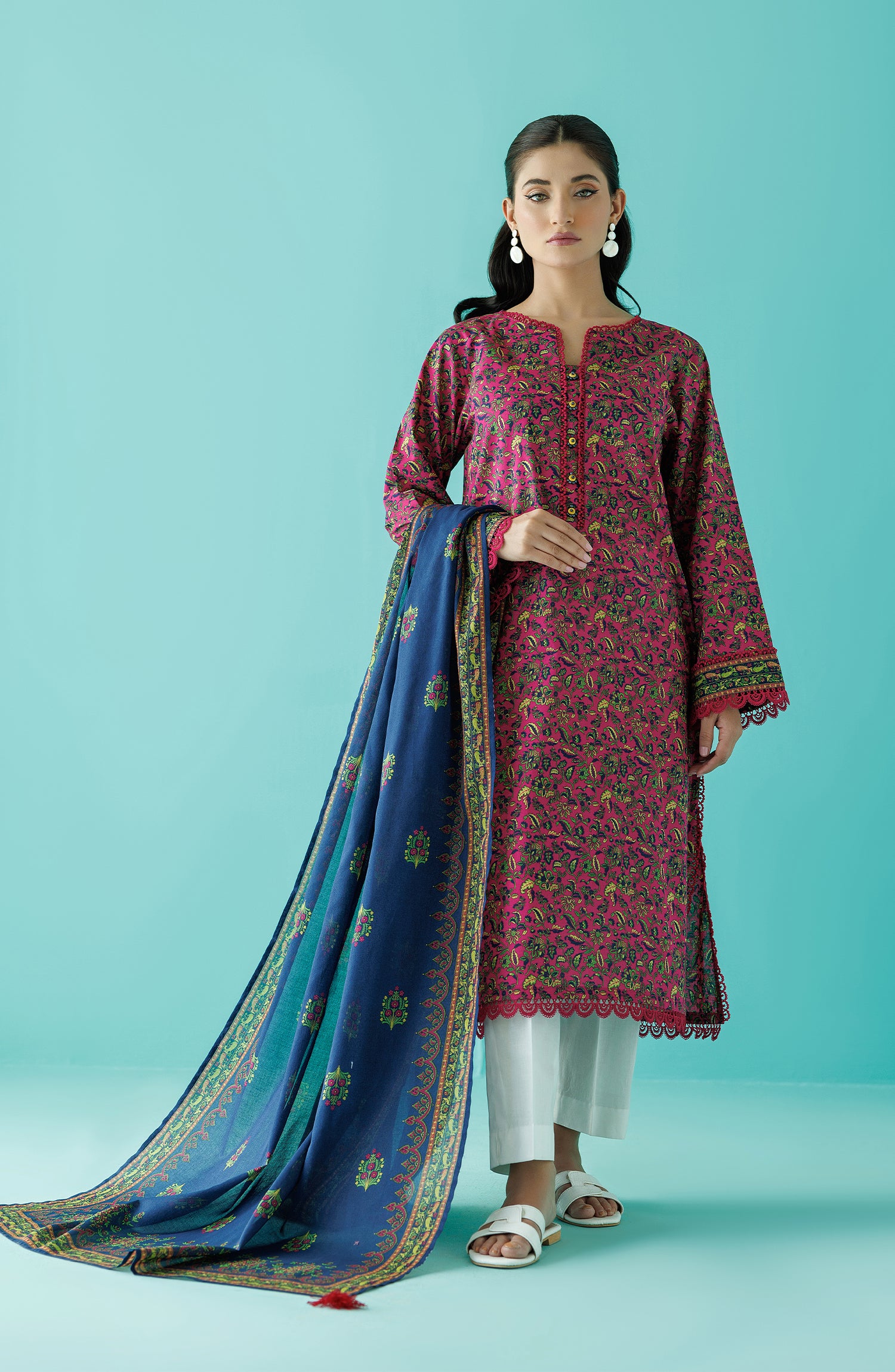 Stitched 2 Piece Printed Lawn Shirt and Lawn Dupatta (NRDS-24-037/S PINK)
