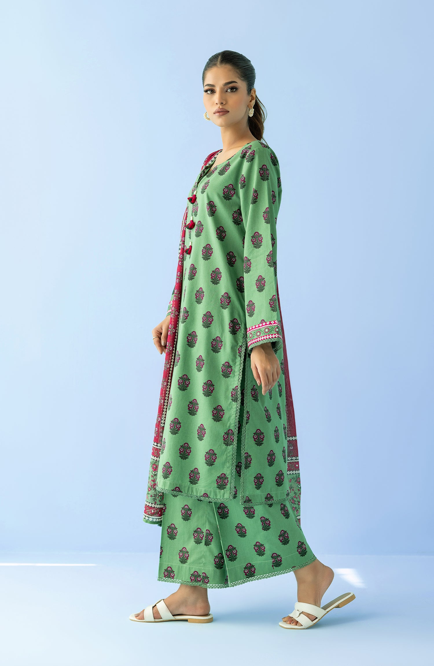 Stitched 3 Piece Printed Lawn Shirt , Cambric Pant and Lawn Dupatta (OTL-24-090/S GREEN)