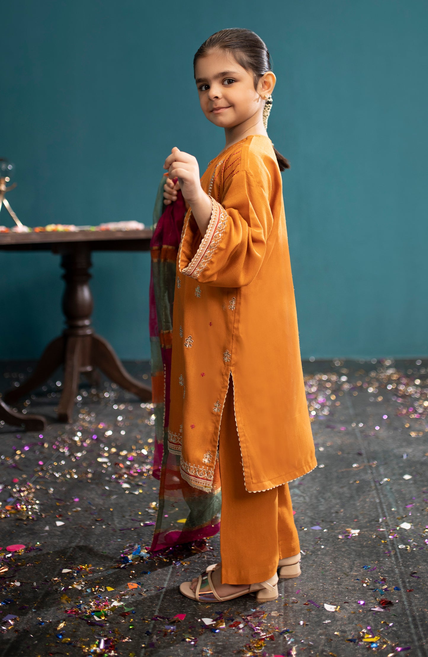 Stitched 3 Piece Embroidered Raw Silk Shirt , Raw Silk Pant and Poly Net Dupatta (GRFR23W-3010)