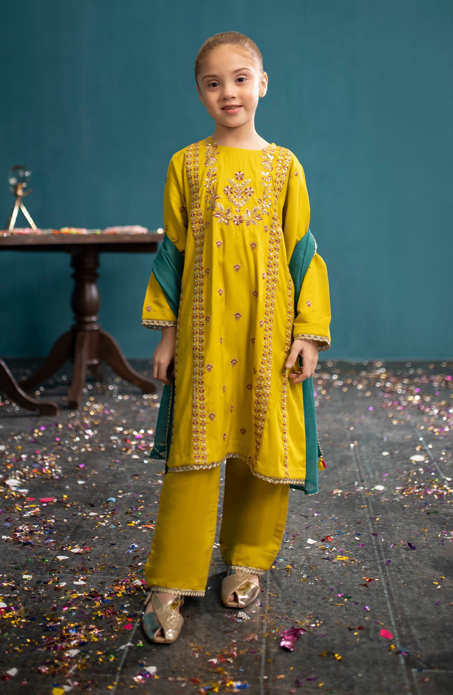 Stitched 3 Piece Embroidered Raw Silk Shirt , Raw Silk Pant and Khaddi Net Dupatta (GRFR23W-3011)