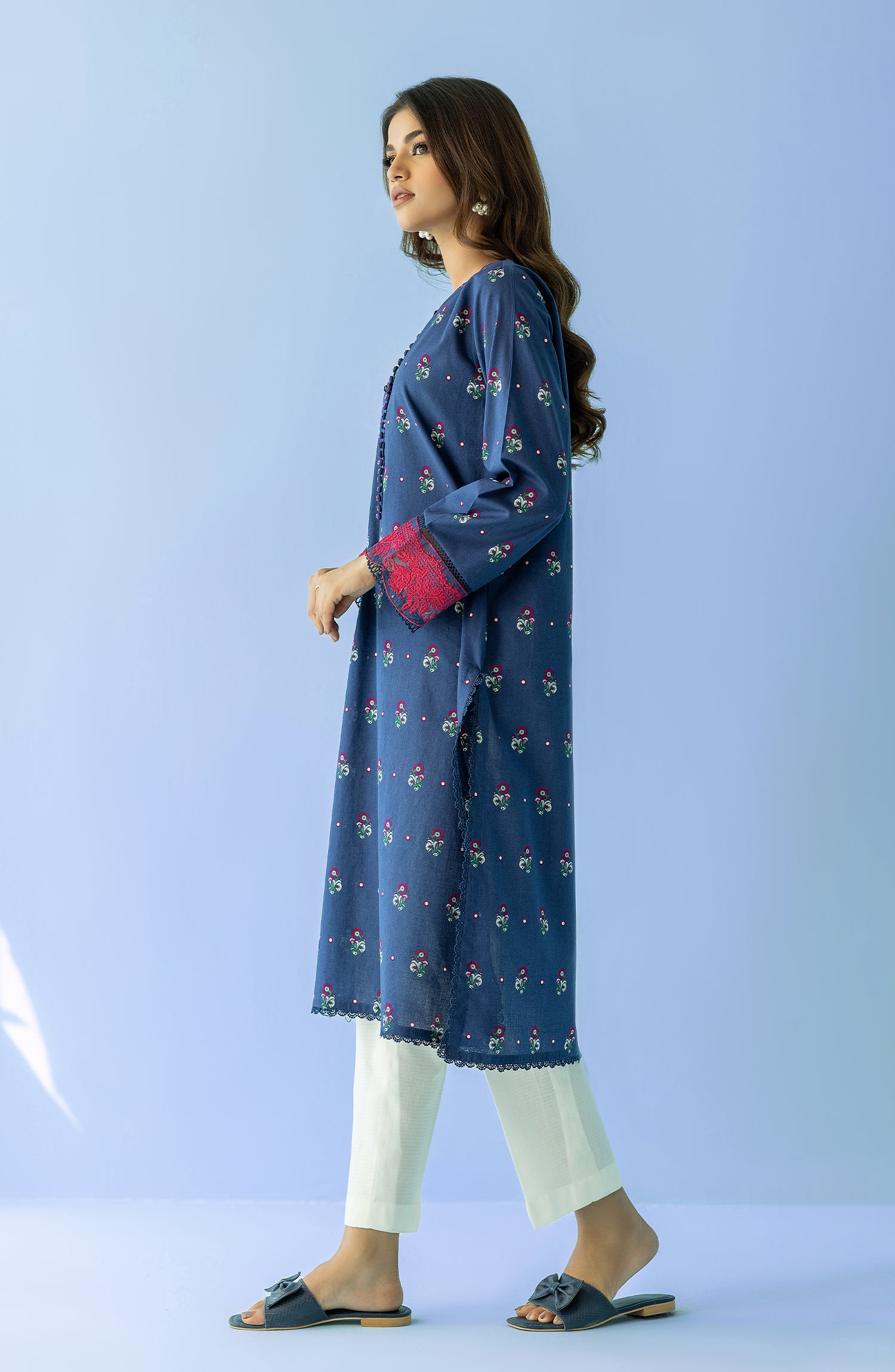 Stitched 1 Piece Printed Embroidered Lawn Shirt (HCS-24-010/S BLUE)