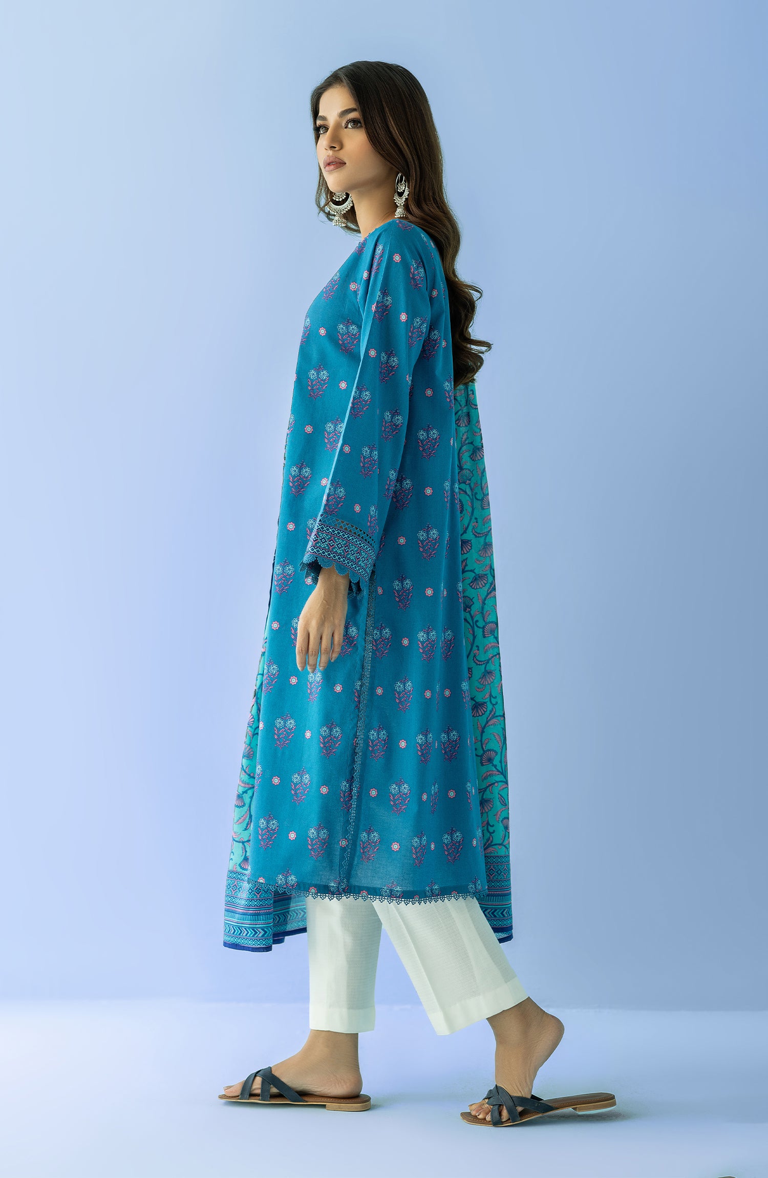 Stitched 2 Piece Printed Embroidered Lawn Shirt and Lawn Dupatta (NRDS-24-024/S SEA GREEN)