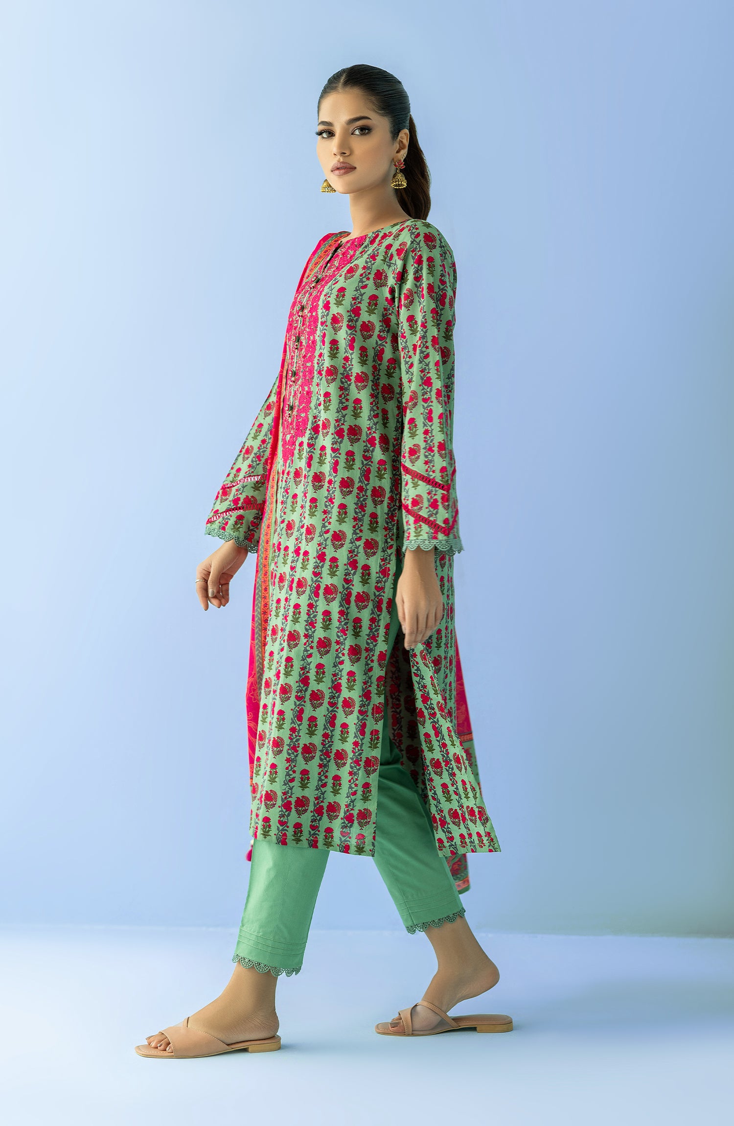 Unstitched 2 Piece Embroidered Lawn Shirt and Lawn Dupatta (NRDS-24-026/U GREEN)