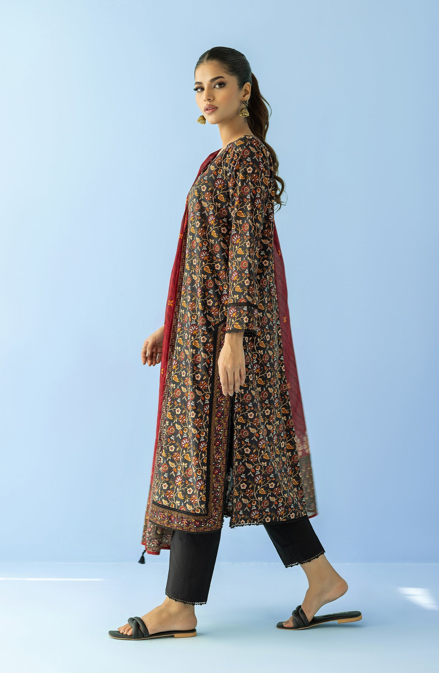 OTL-24-097/S BLACK LAWN Women READY TO WEAR SHIRT DUPATTA PANTS