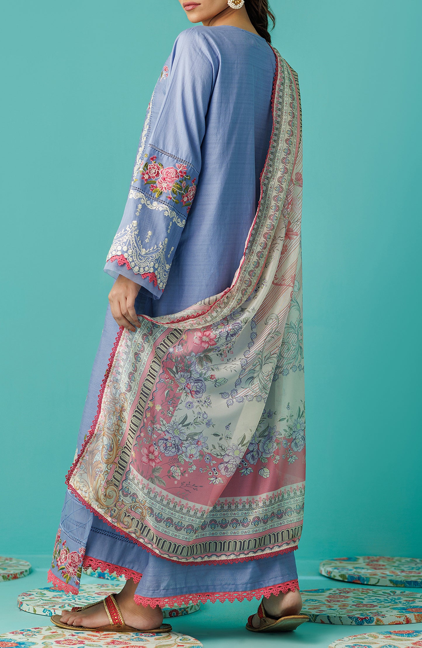 OTL-24-006/U BLUE JACQUARD Women UNSTITCHED SHIRT DUPATTA PANTS