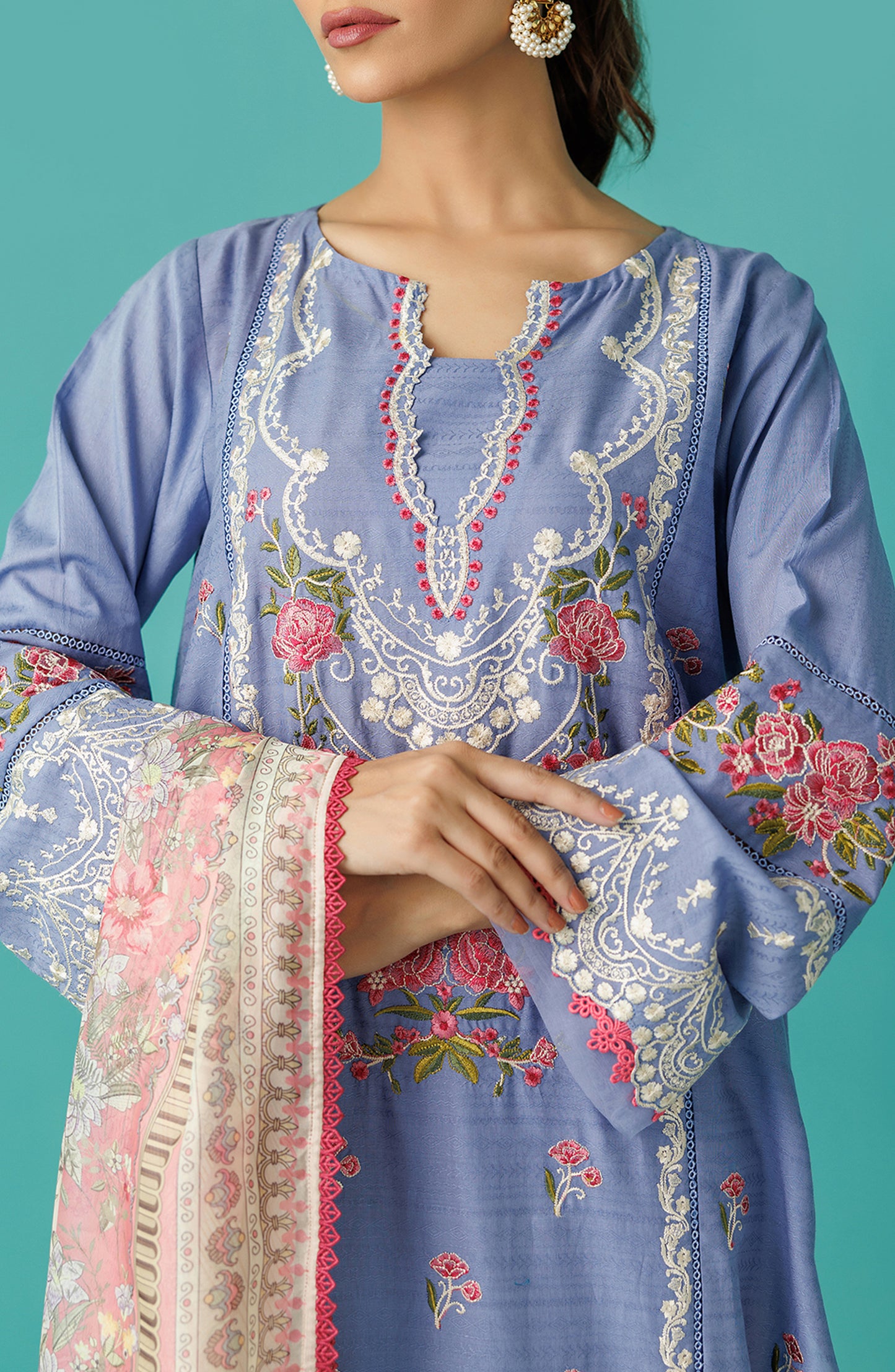 OTL-24-006/U BLUE JACQUARD Women UNSTITCHED SHIRT DUPATTA PANTS