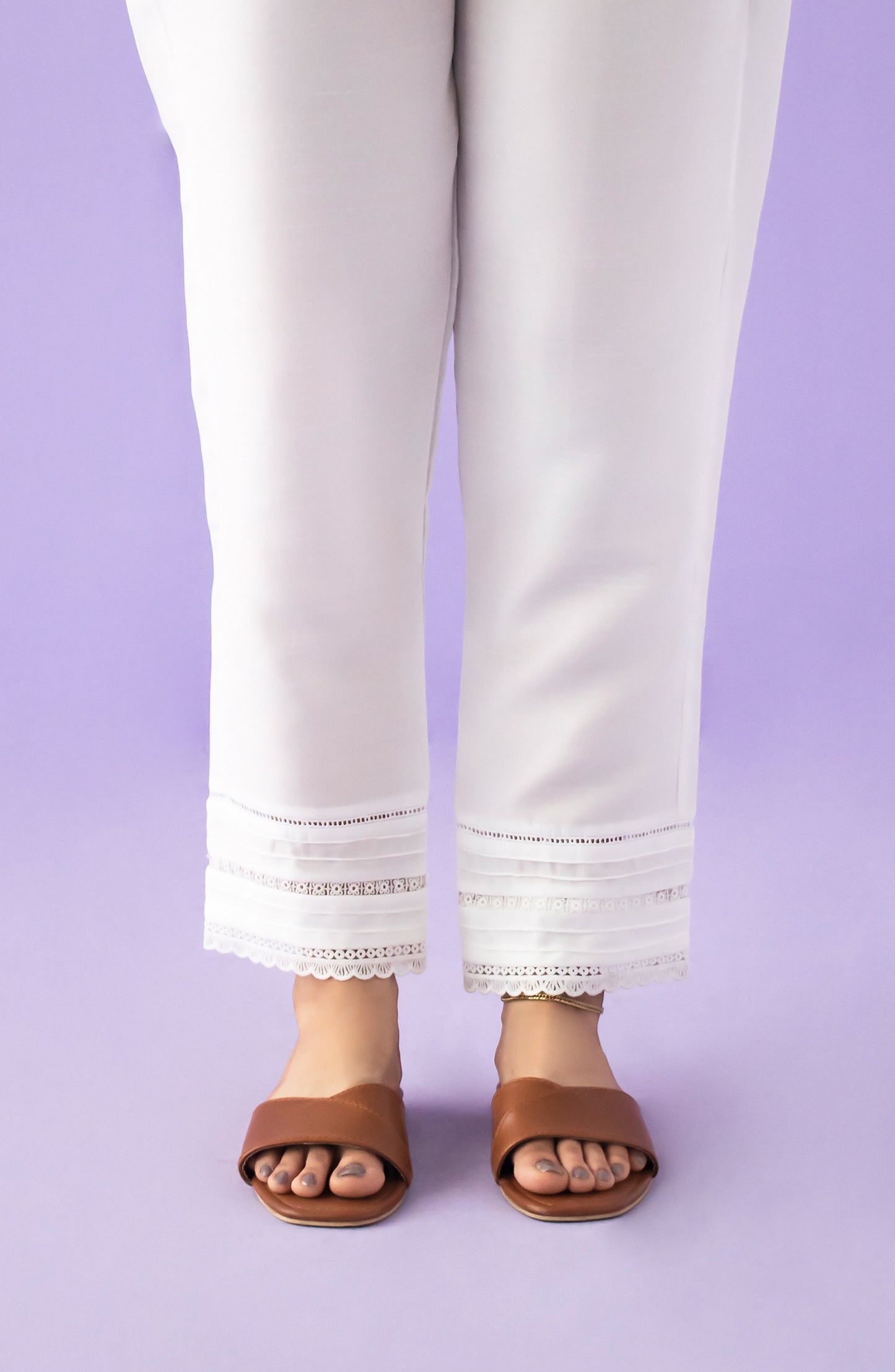 NB-T-PL-23-007 WHITE RAW SILK SCTROUSER STITCHED BOTTOMS TROUSER