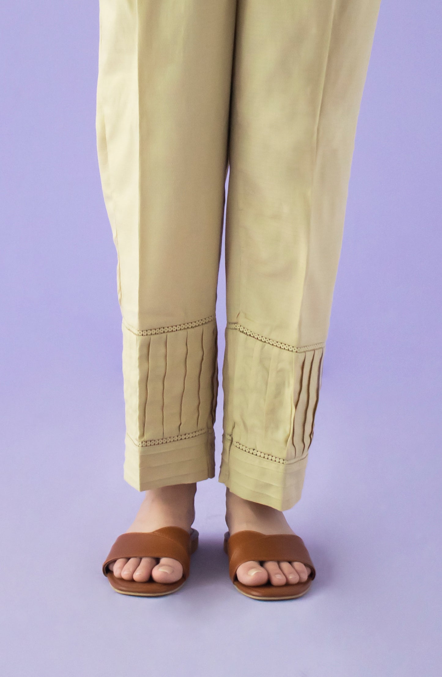 NB-T-PL-23-004 BEIGE DOBBY SCTROUSER STITCHED BOTTOMS TROUSER