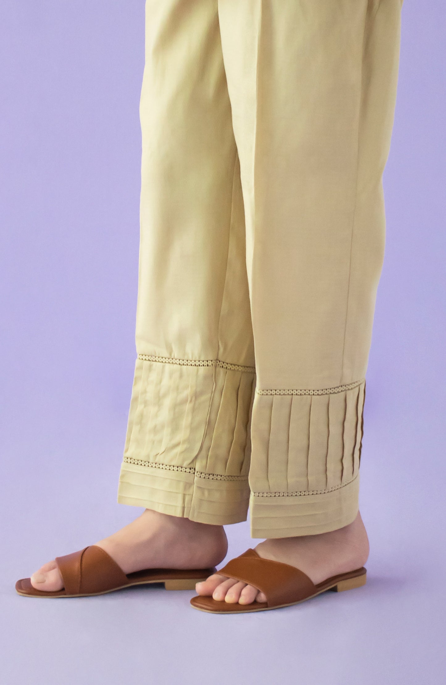 NB-T-PL-23-004 BEIGE DOBBY SCTROUSER STITCHED BOTTOMS TROUSER
