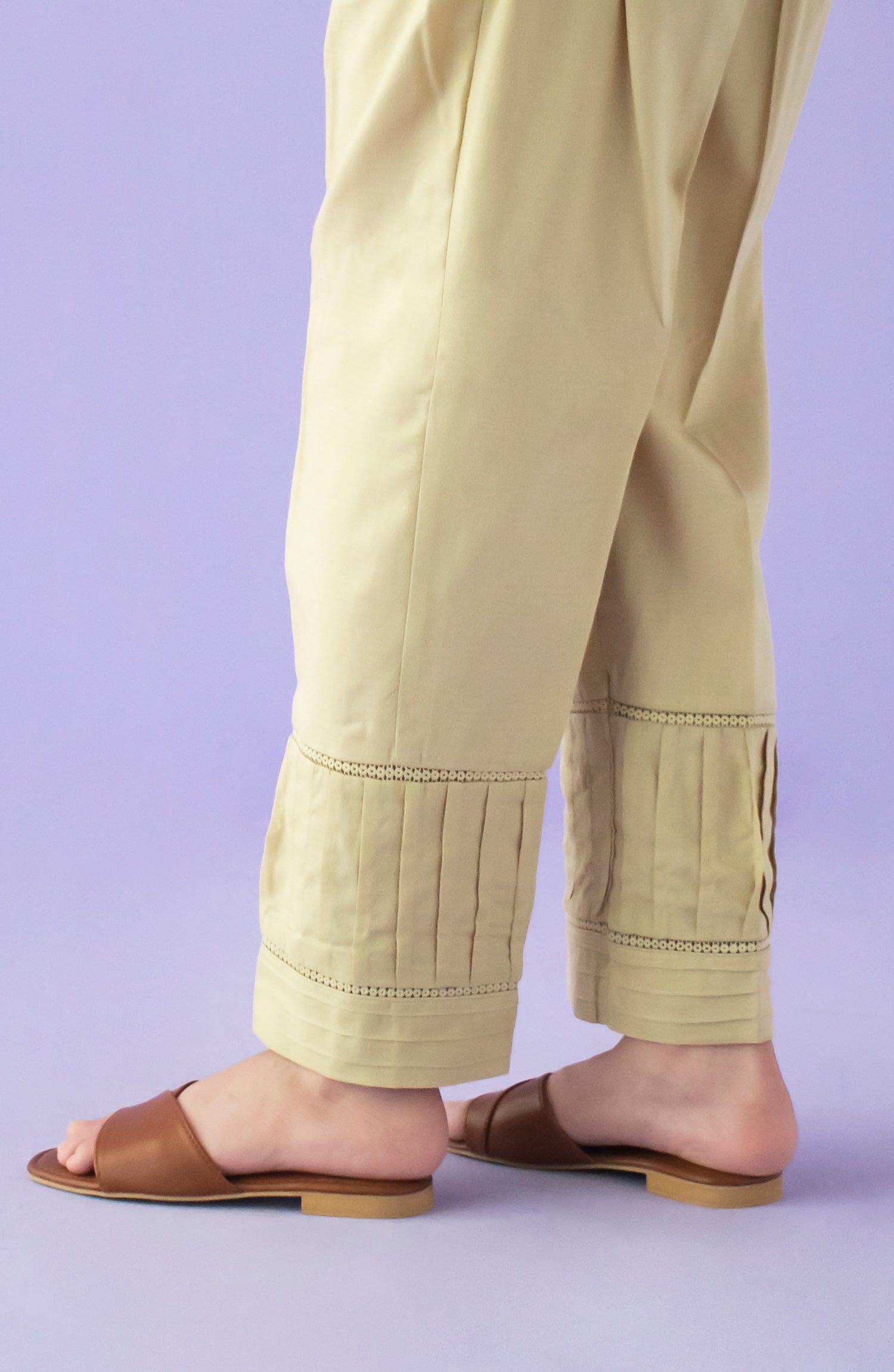 NB-T-PL-23-004 BEIGE DOBBY SCTROUSER STITCHED BOTTOMS TROUSER