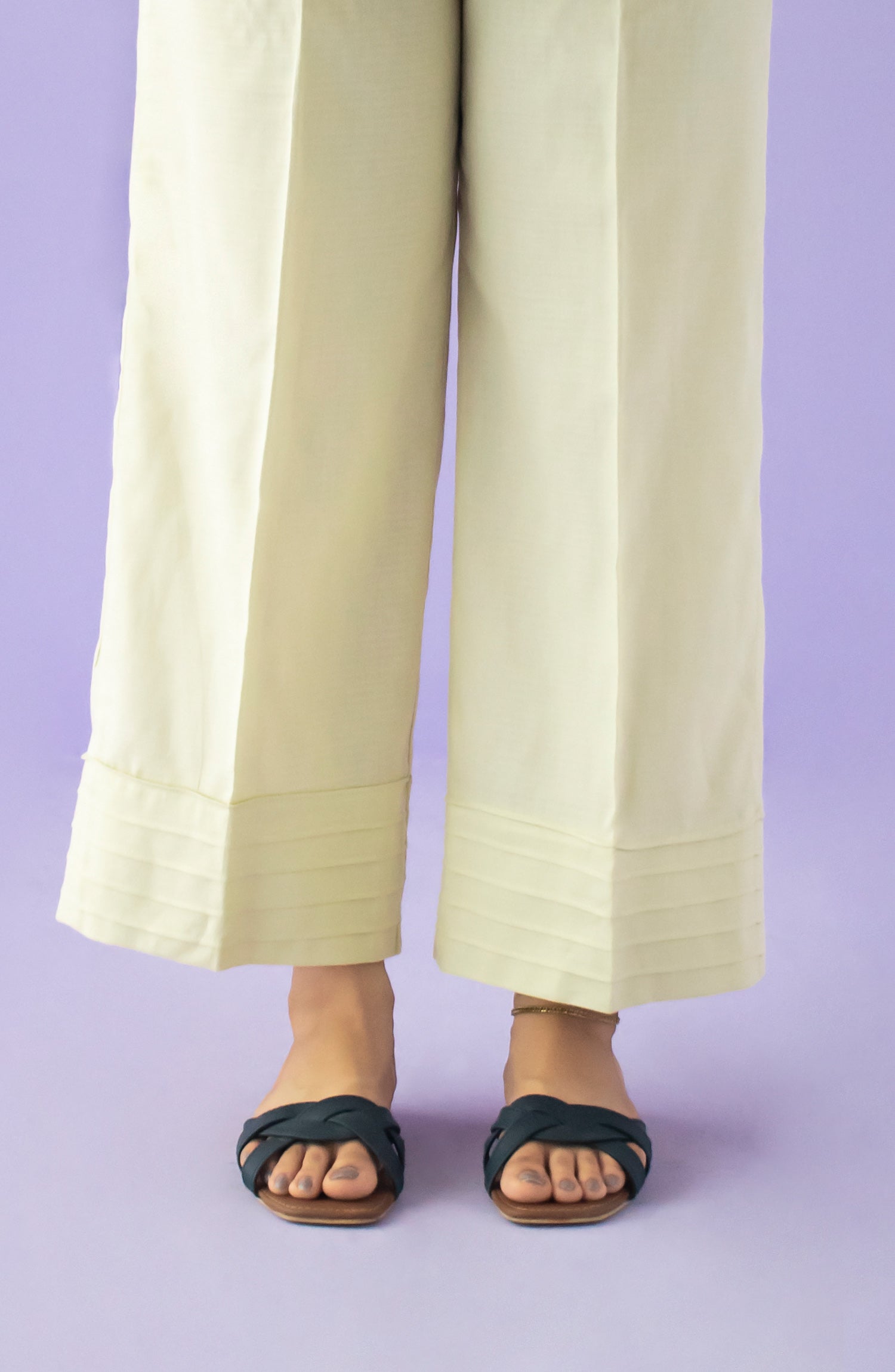 NB-T-PL-23-012 CREAM DOBBY SCTROUSER STITCHED BOTTOMS TROUSER