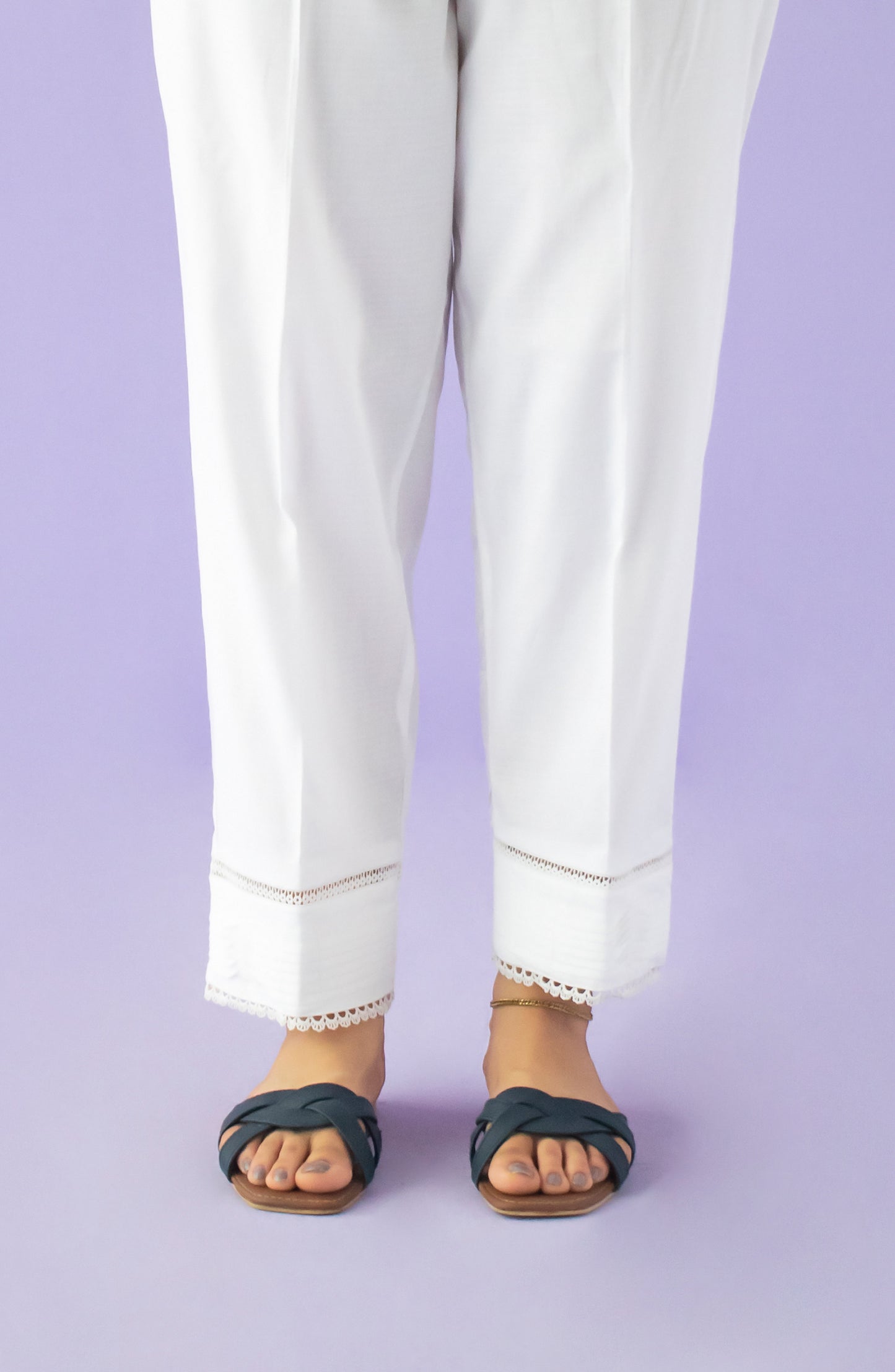 NB-T-PL-23-001 WHITE DOBBY SCTROUSER STITCHED BOTTOMS TROUSER