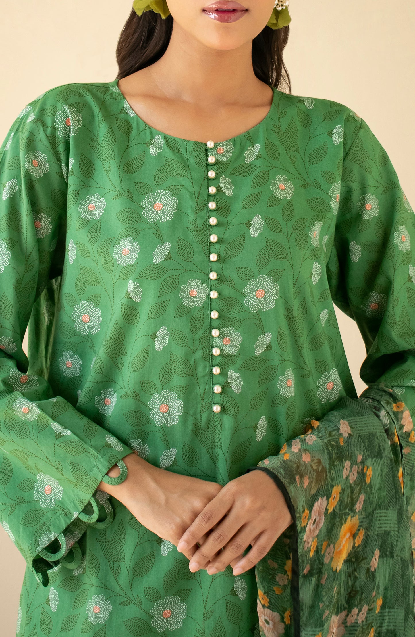 OTL-24-306/U GREEN COTTON VISCOSE Women UNSTITCHED SHIRT DUPATTA PANTS