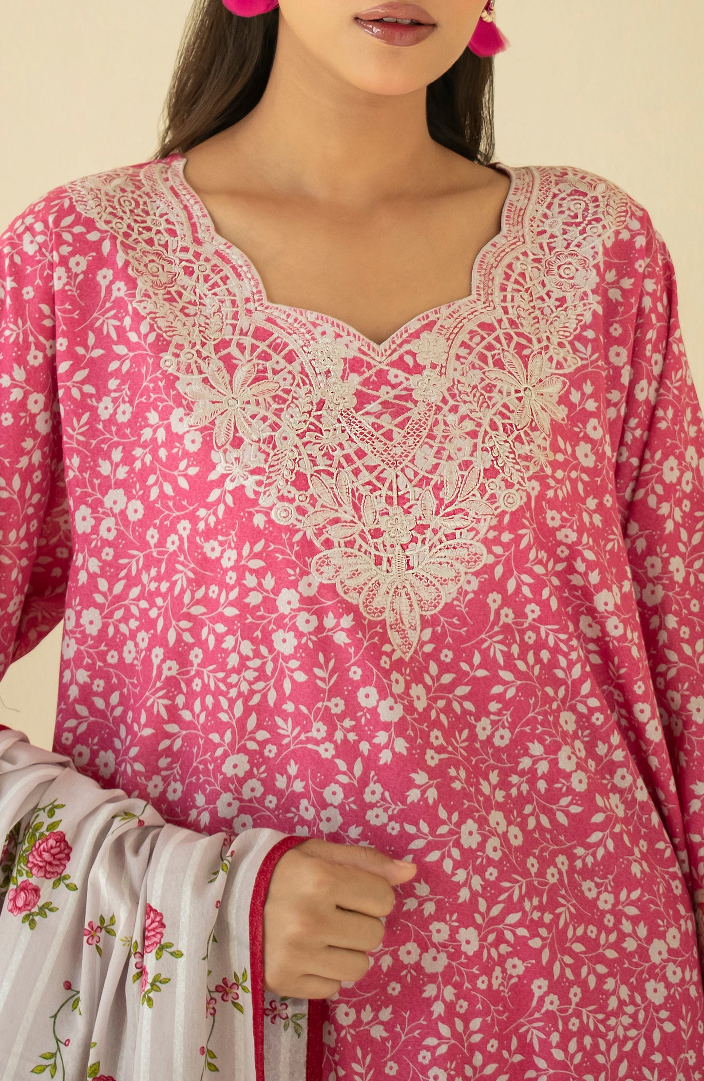 OTL-24-479/U PINK KARANDI Women UNSTITCHED SHIRT DUPATTA PANTS