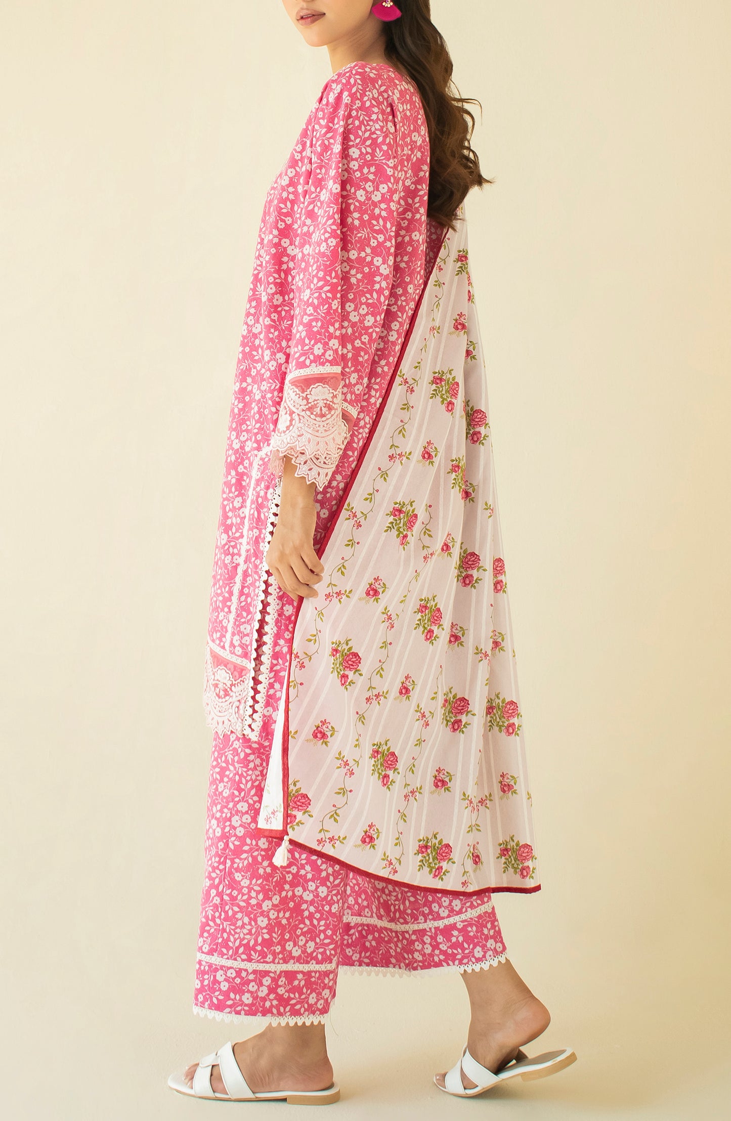 OTL-24-479/U PINK KARANDI Women UNSTITCHED SHIRT DUPATTA PANTS