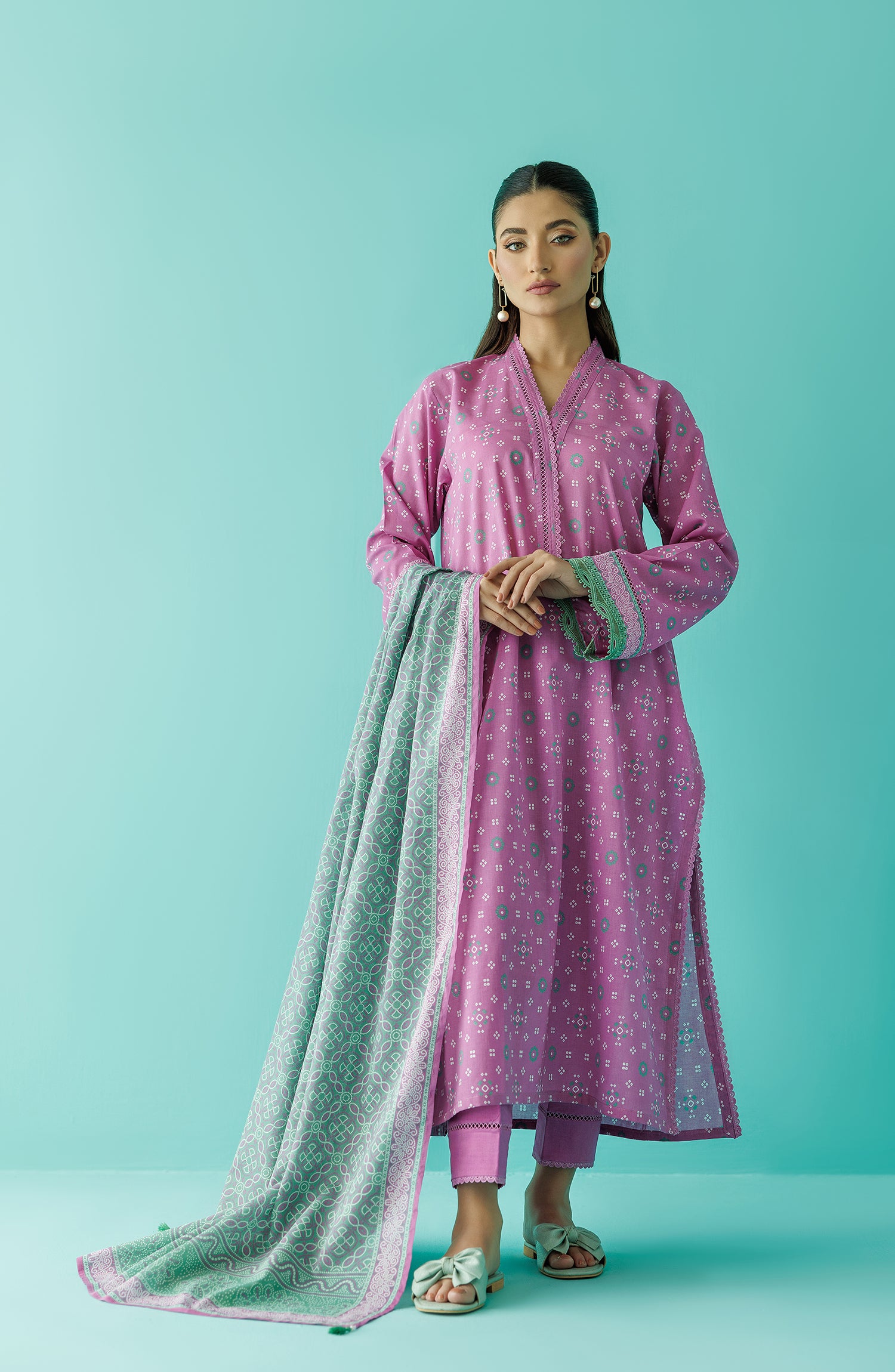 Stitched 3 Piece Printed Lawn Shirt , Cambric Pant and Lawn Dupatta (OTL-24-047/S FONDANT PINK)