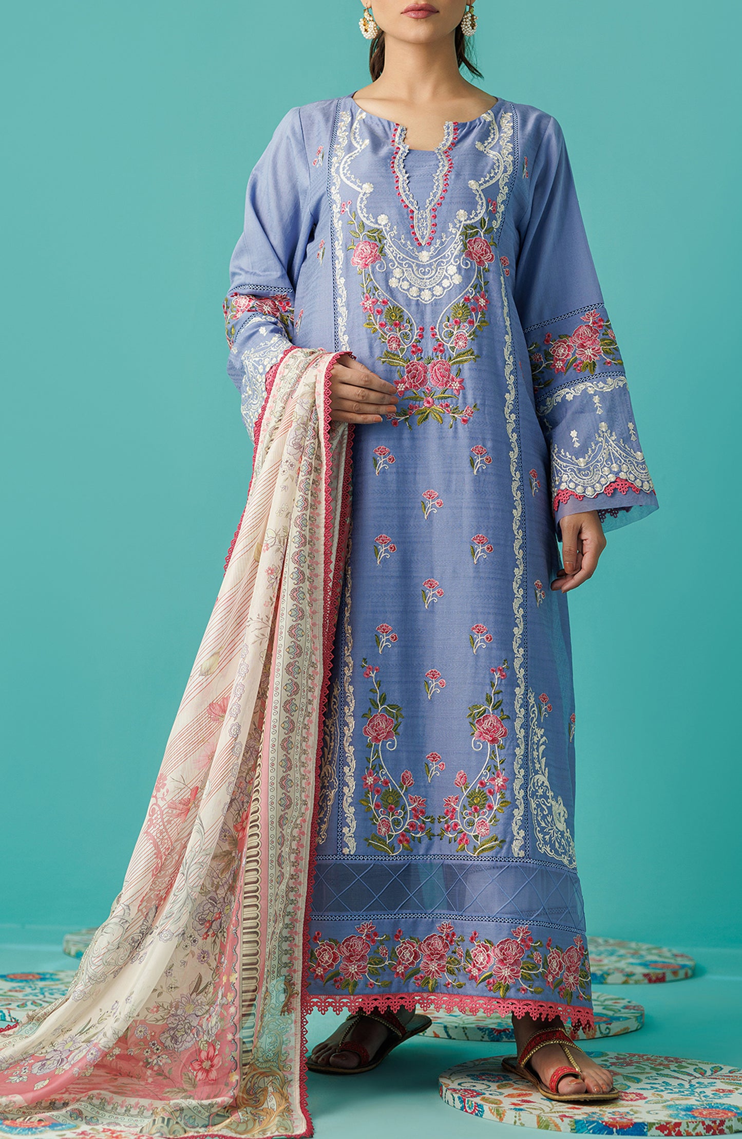 OTL-24-006/U BLUE JACQUARD Women UNSTITCHED SHIRT DUPATTA PANTS