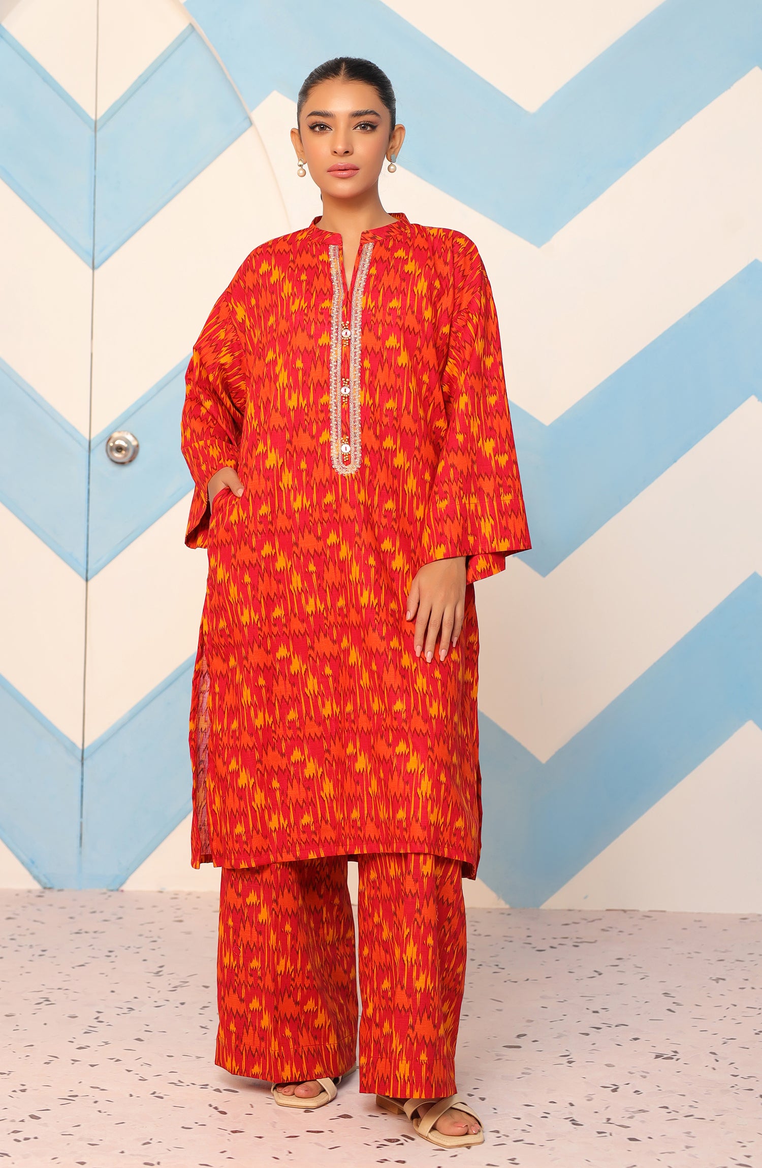 Stitched suit designs featuring Chikankari embroidery