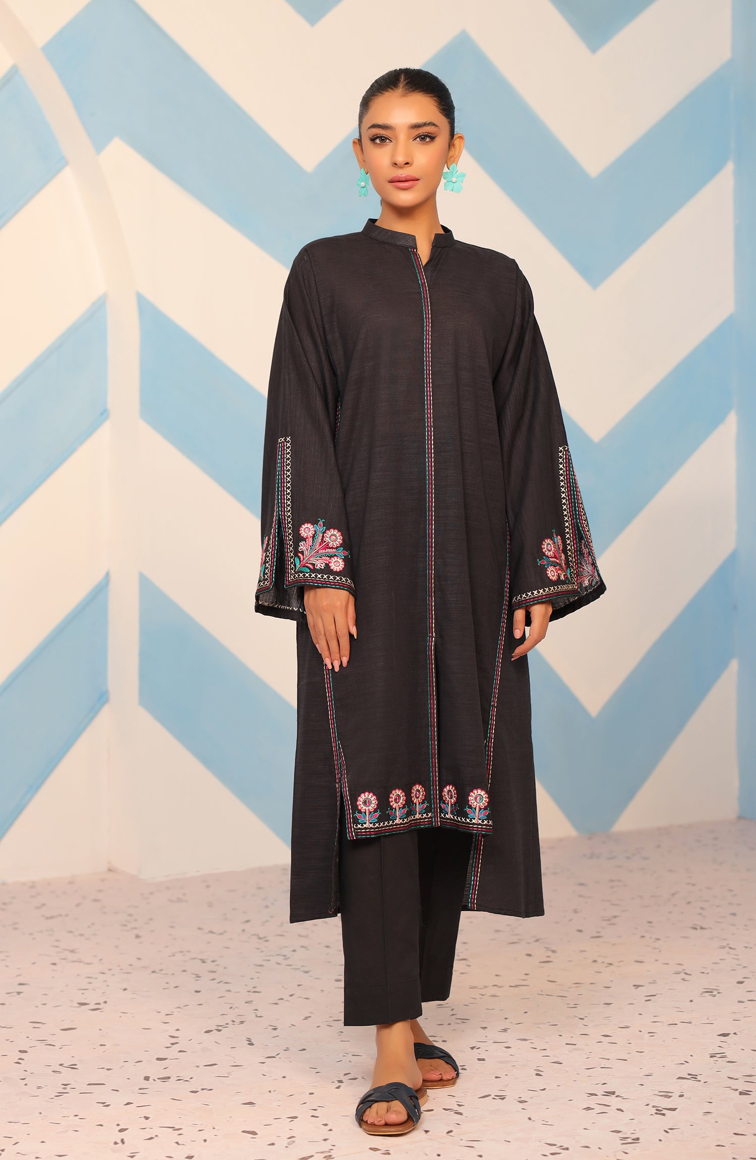 Stitched suit designs featuring Chikankari embroidery