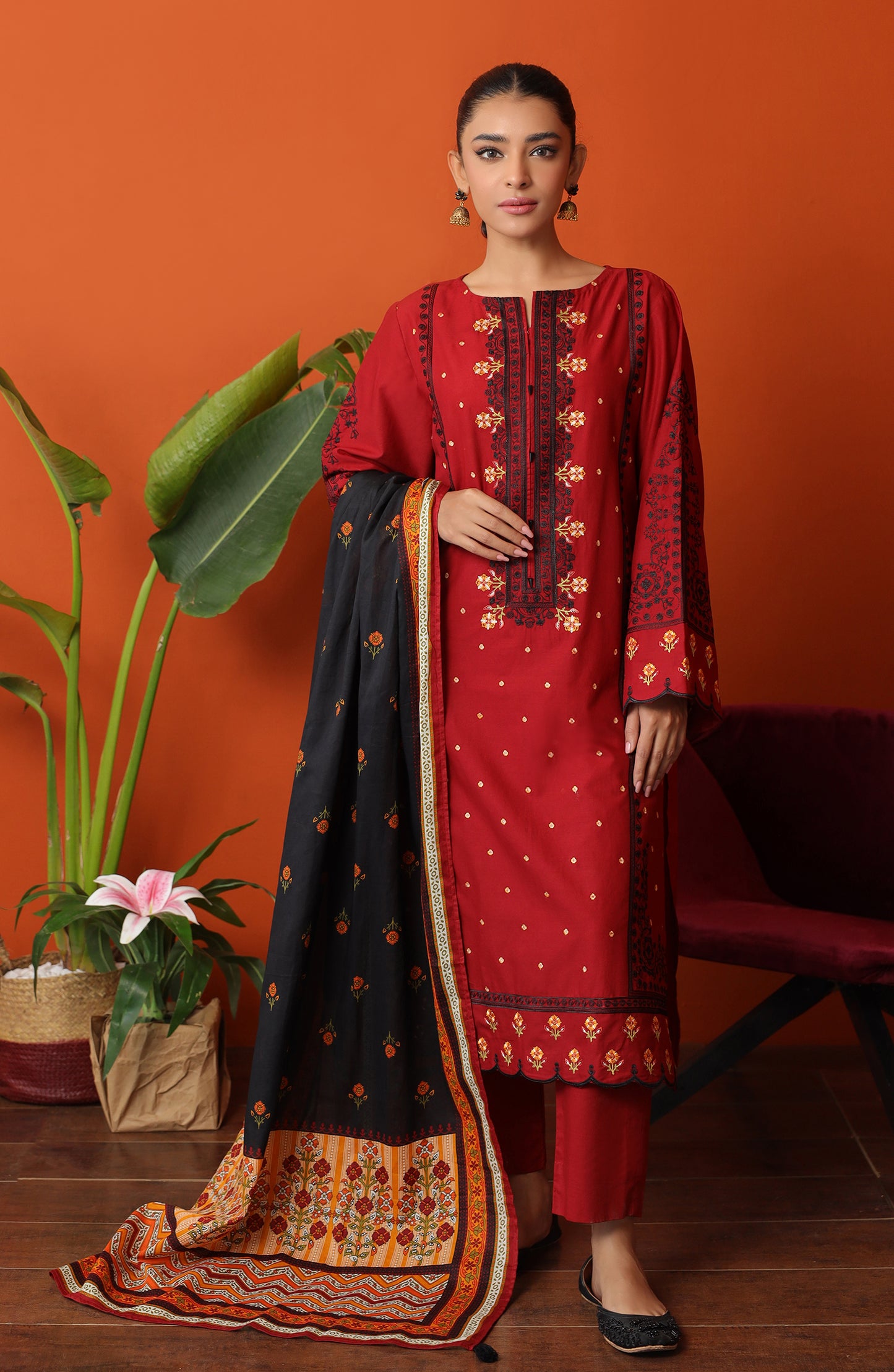 OTL-23-263/U MAROON CAMBRIC Women UNSTITCHED SHIRT DUPATTA PANTS