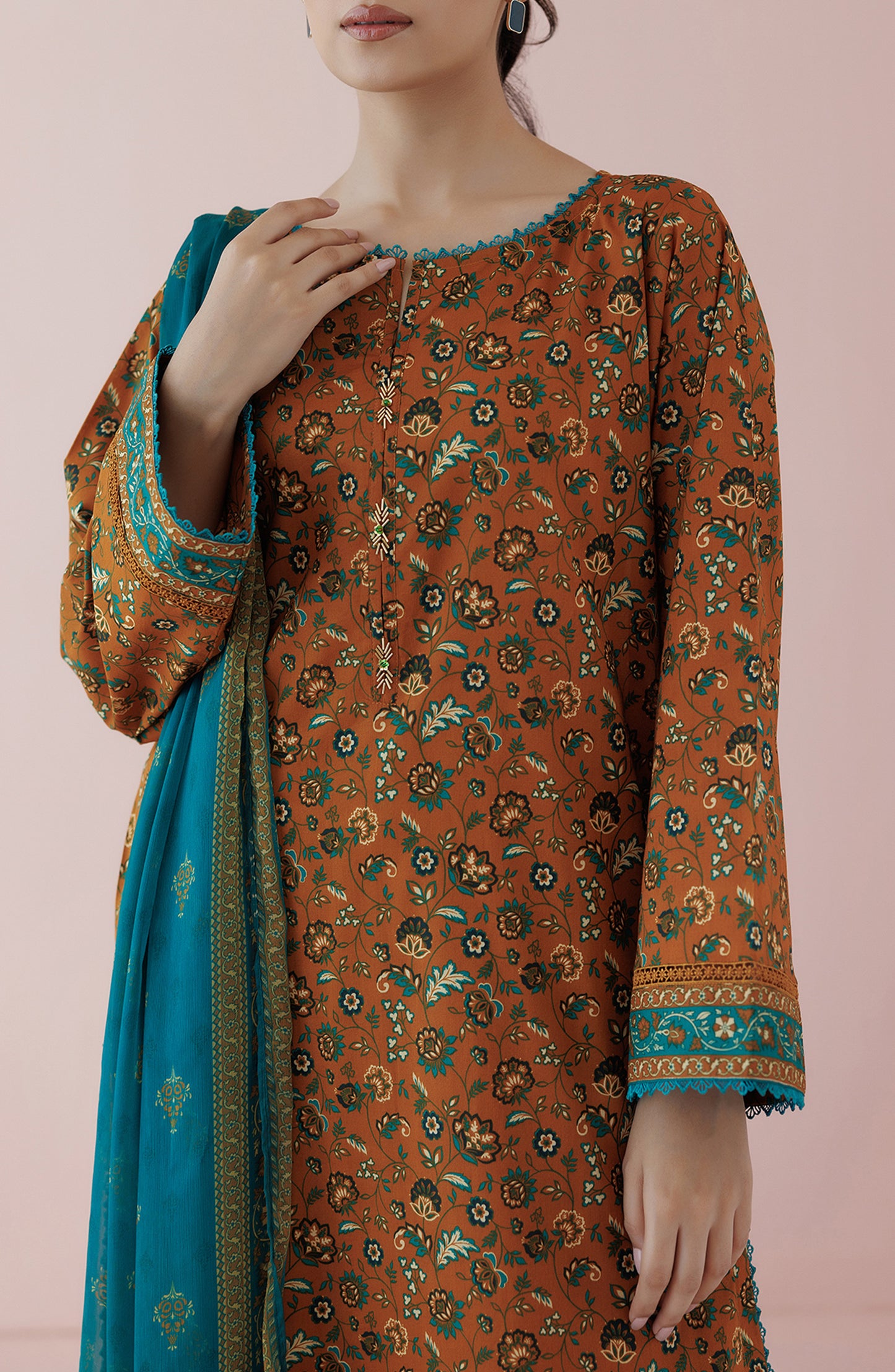 OTL-24-396/S BROWN LAWN Women READY TO WEAR SHIRT DUPATTA PANTS
