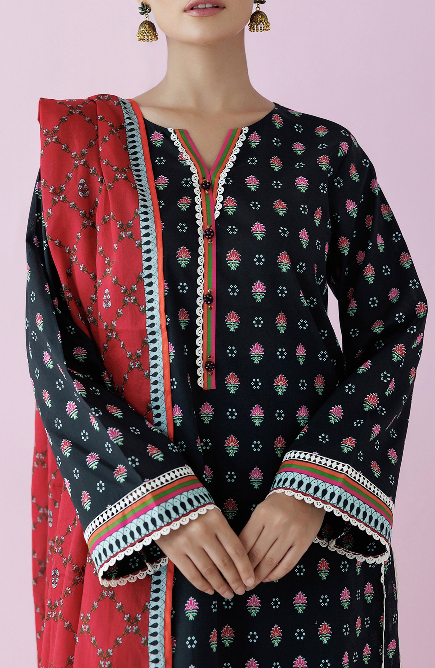 OTL-24-155/U BLACK LAWN Women UNSTITCHED SHIRT DUPATTA PANTS