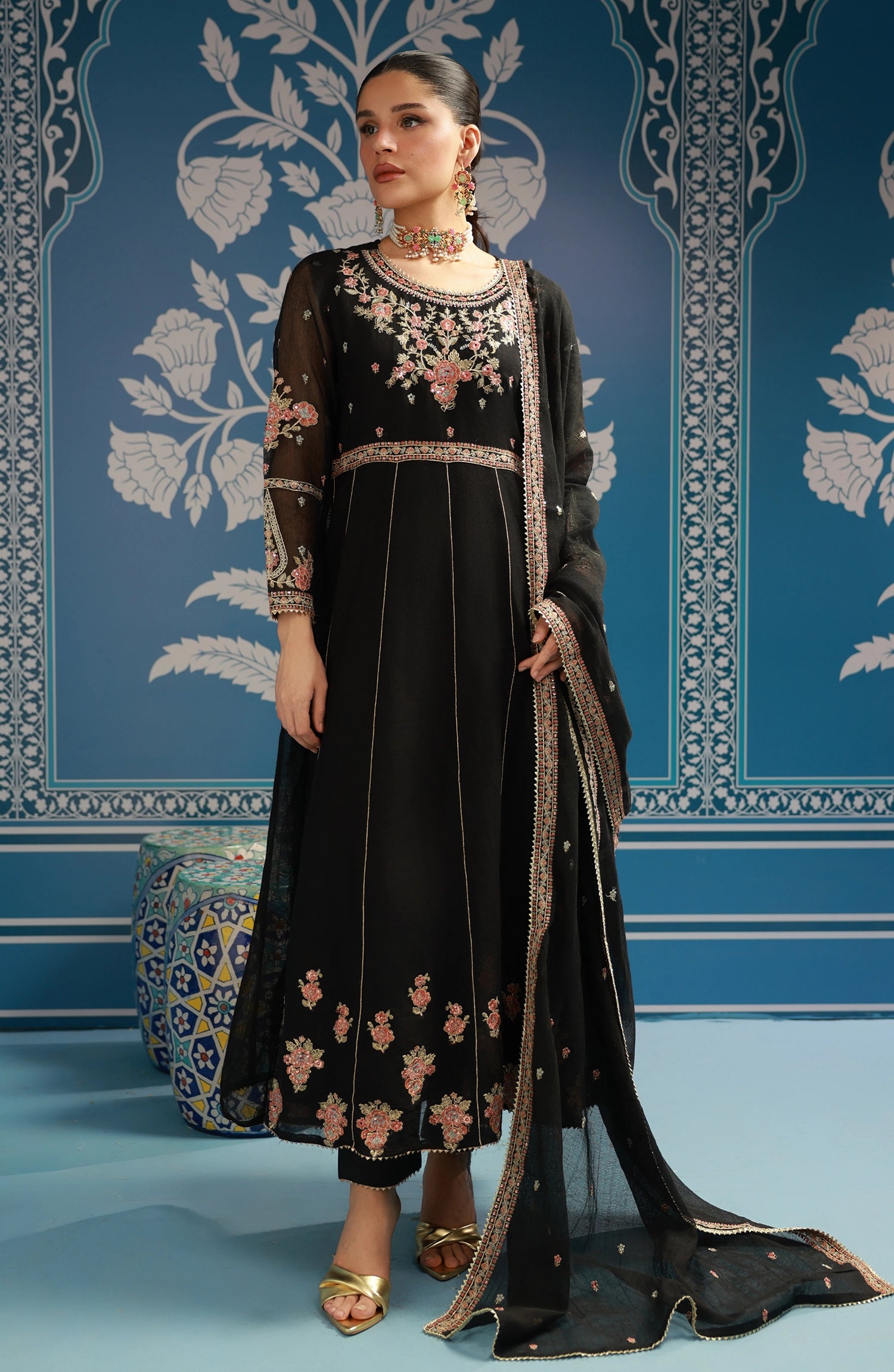 Stitched | 3 Piece | Embroidered | Khaddi Net Shirt | WRFK24W-3005/S BLACK