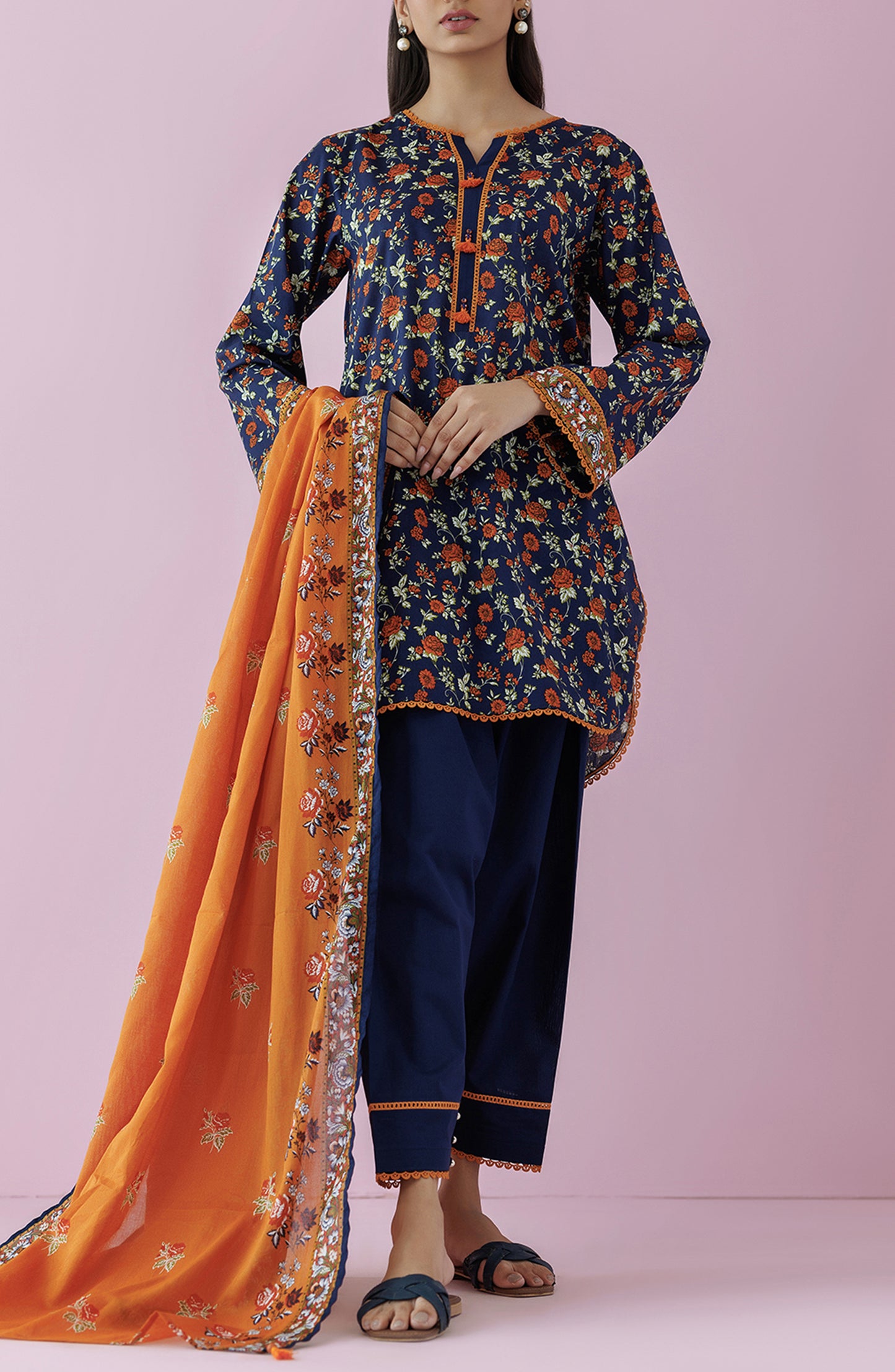 NRDS-24-001/U BLUE LAWN  UNSTITCHED SHIRT DUPATTA