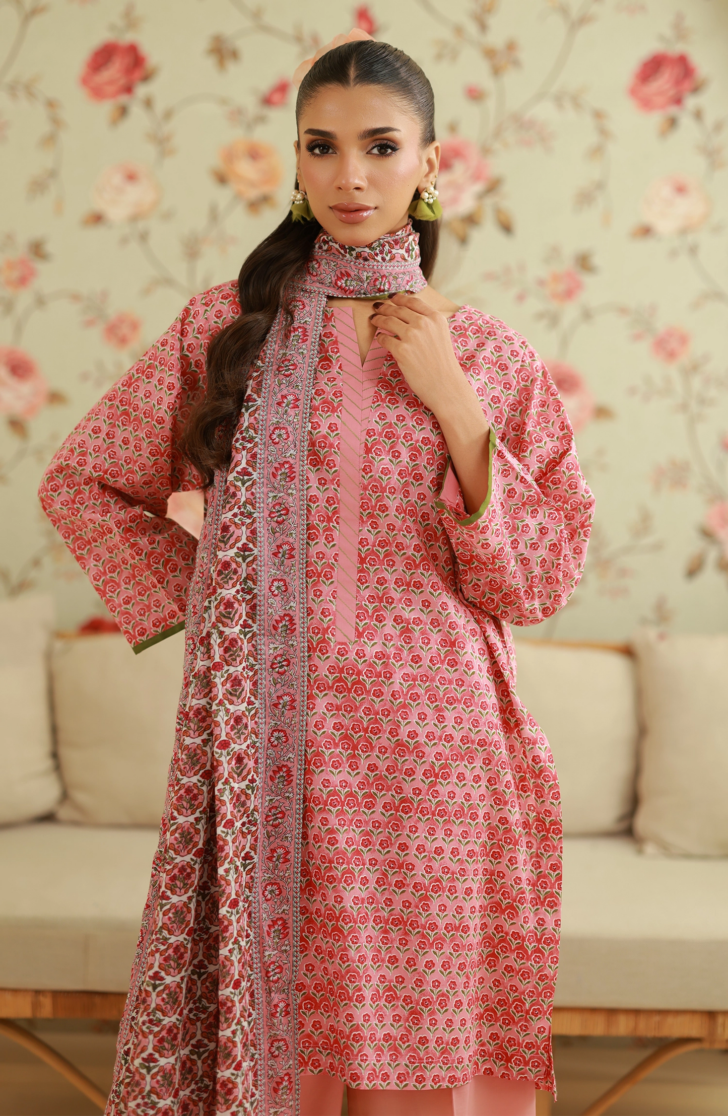 Unstitched | 3 Piece | Printed | Lawn Shirt | OTL-20605/U PEACH