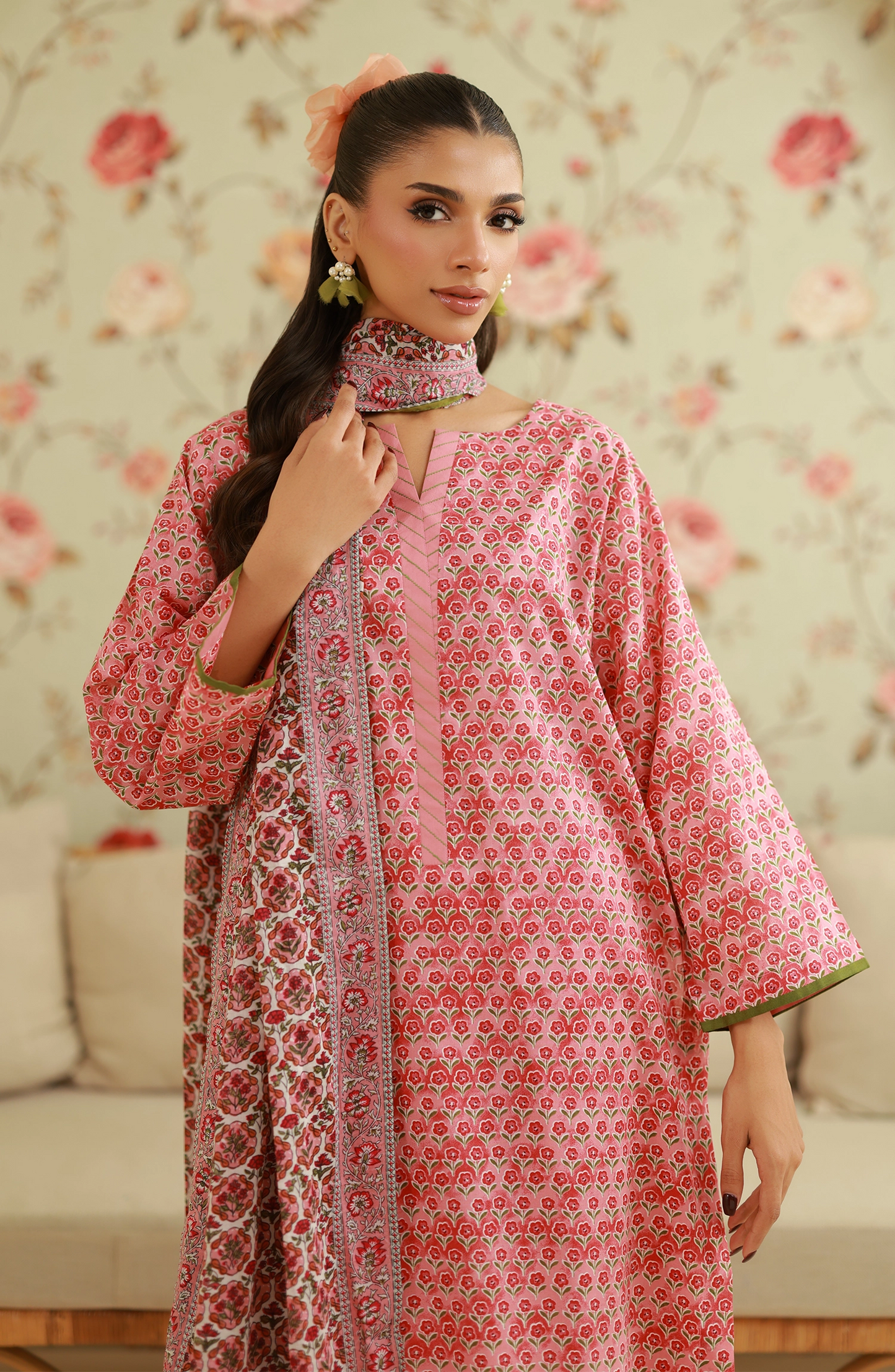 Unstitched | 3 Piece | Printed | Lawn Shirt | OTL-20605/U PEACH