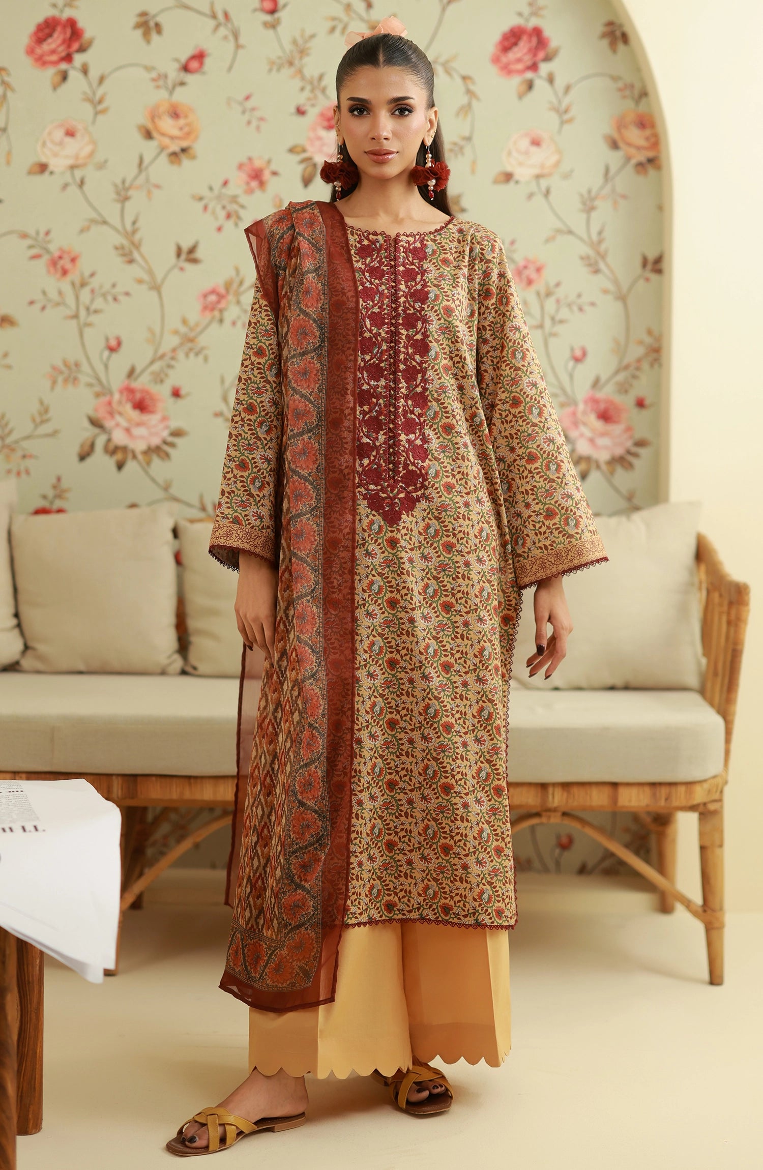 Unstitched | 3 Piece | Embroidered | Lawn Shirt | OTL-20176/U Beige