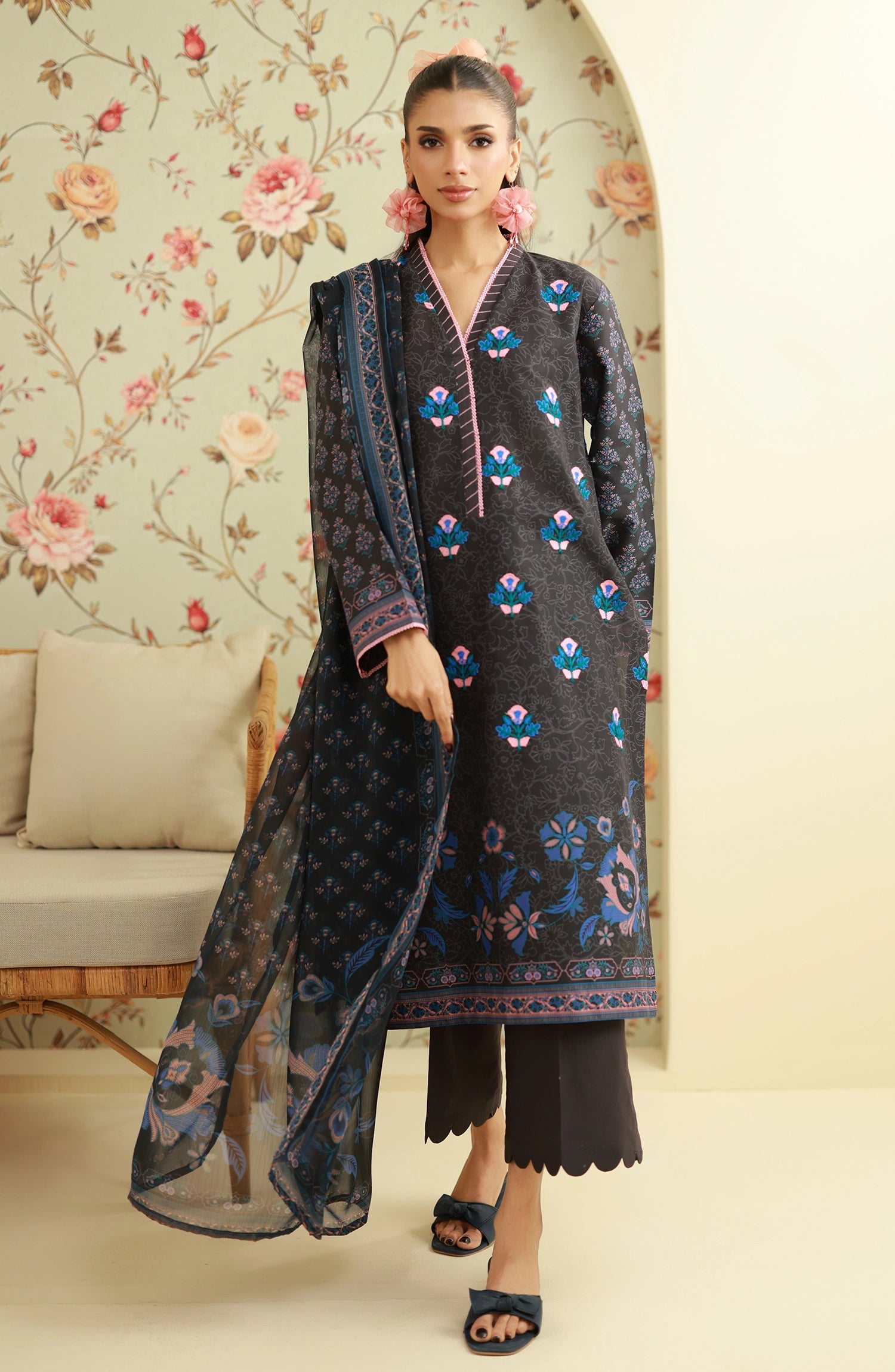 Unstitched | 3 Piece | Embroidered | Lawn Shirt | OTL-20066/U BLACK