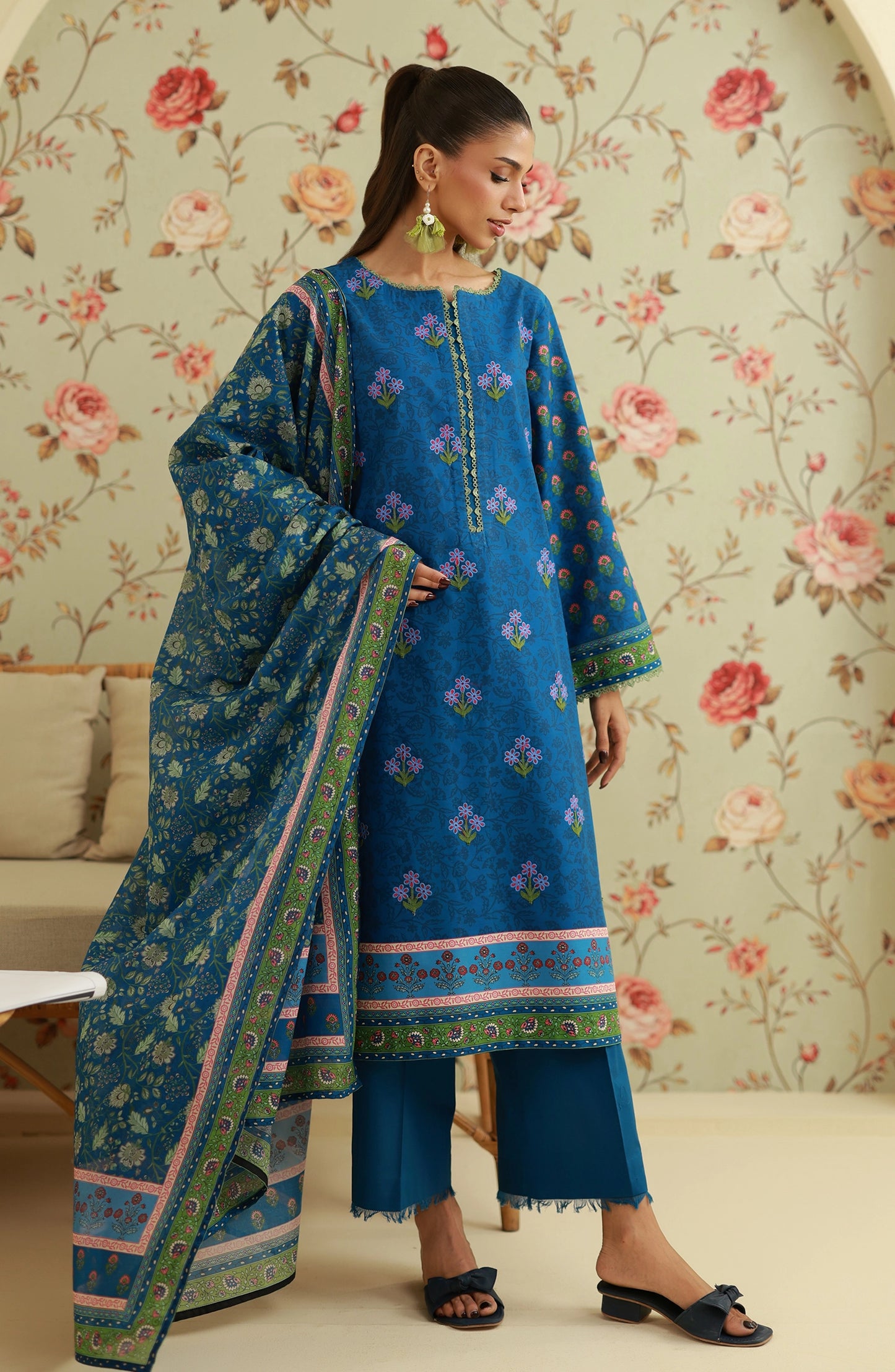 Unstitched | 3 Piece | Embroidered | Lawn Shirt | OTL-20568/U BLUE