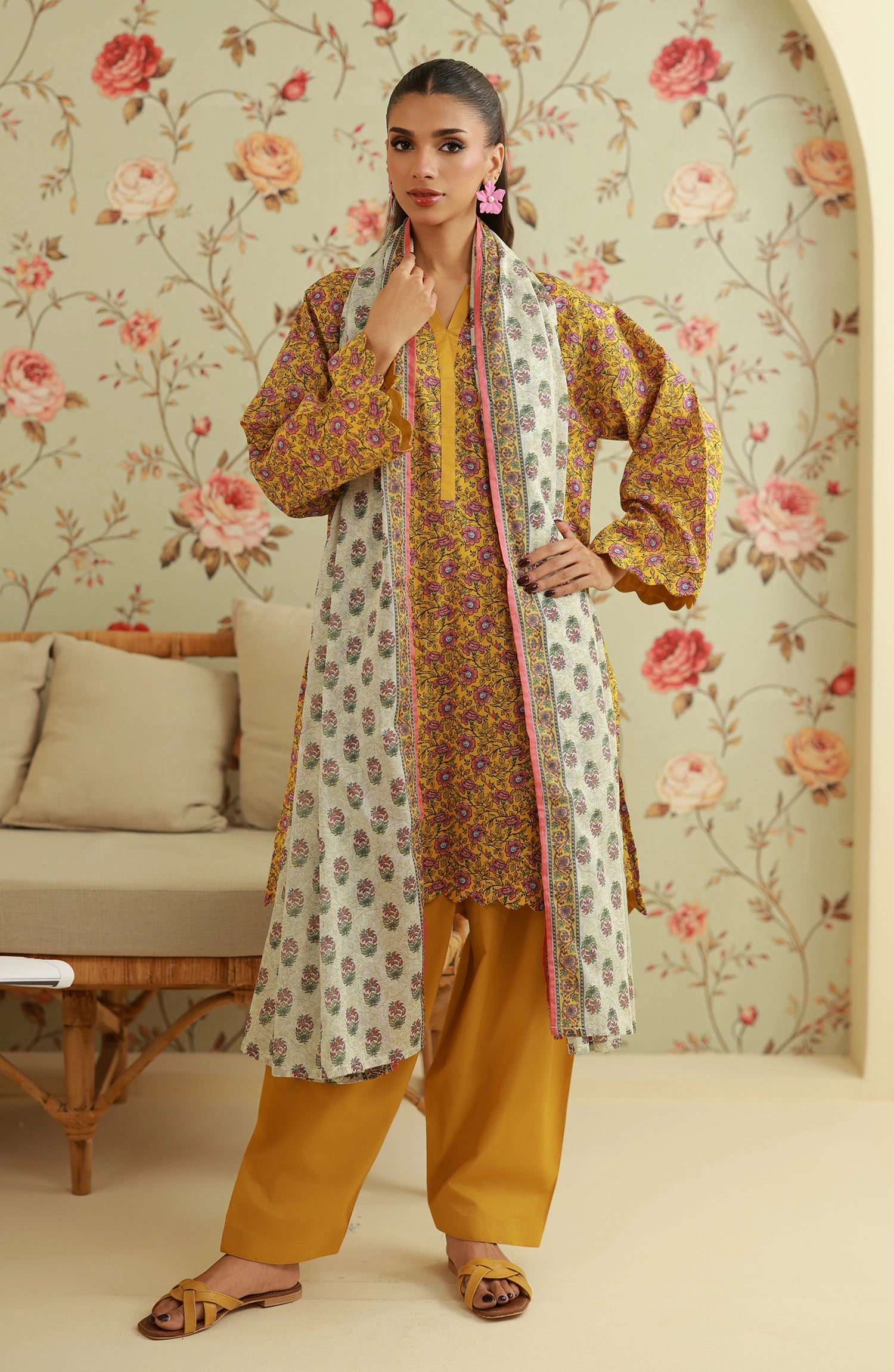 Unstitched | 3 Piece | Printed | Lawn Shirt | OTL-25-494/U BEIGE