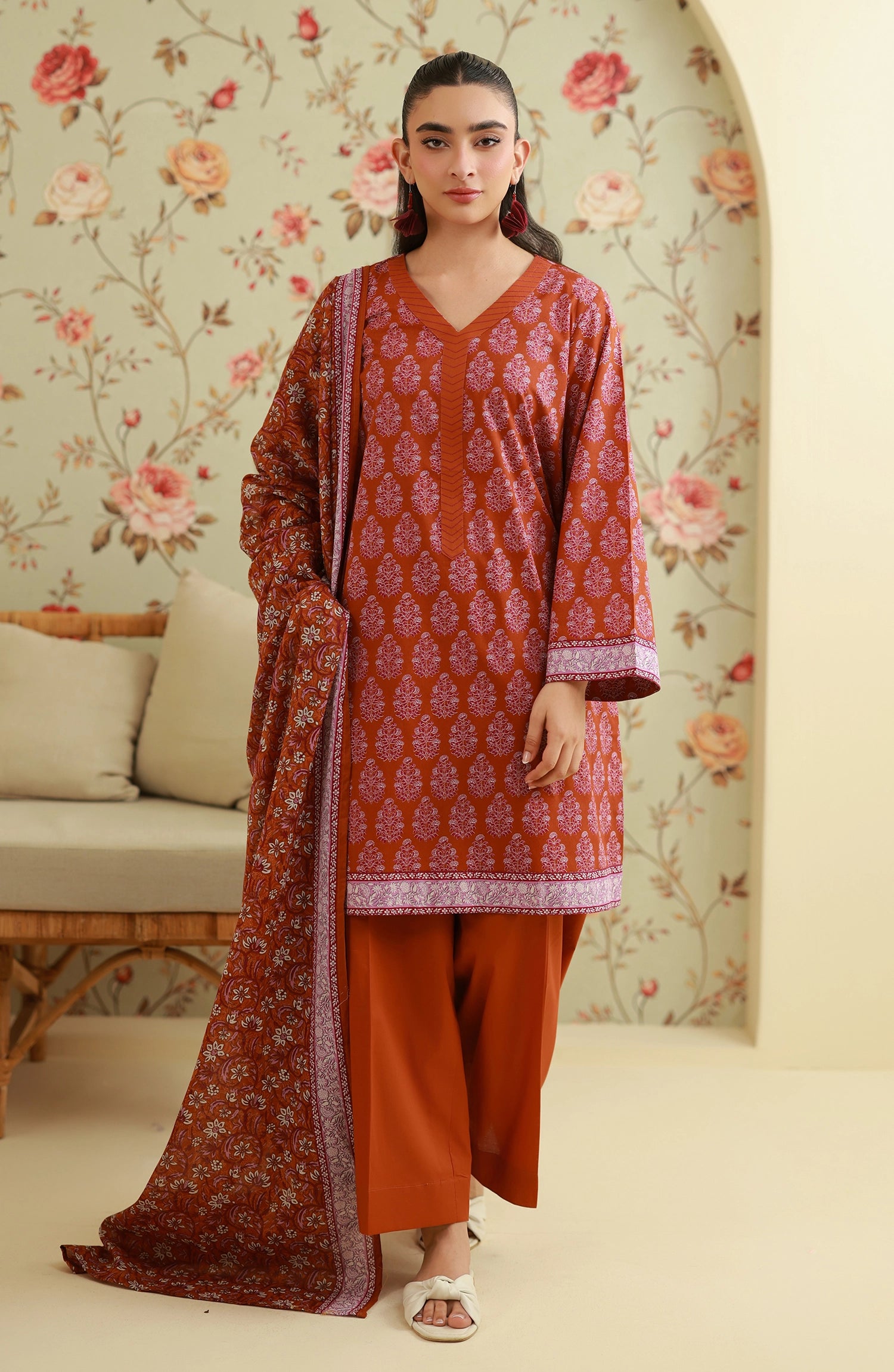 Unstitched | 3 Piece | Printed | Lawn Shirt | OTL-25-490/U RUST