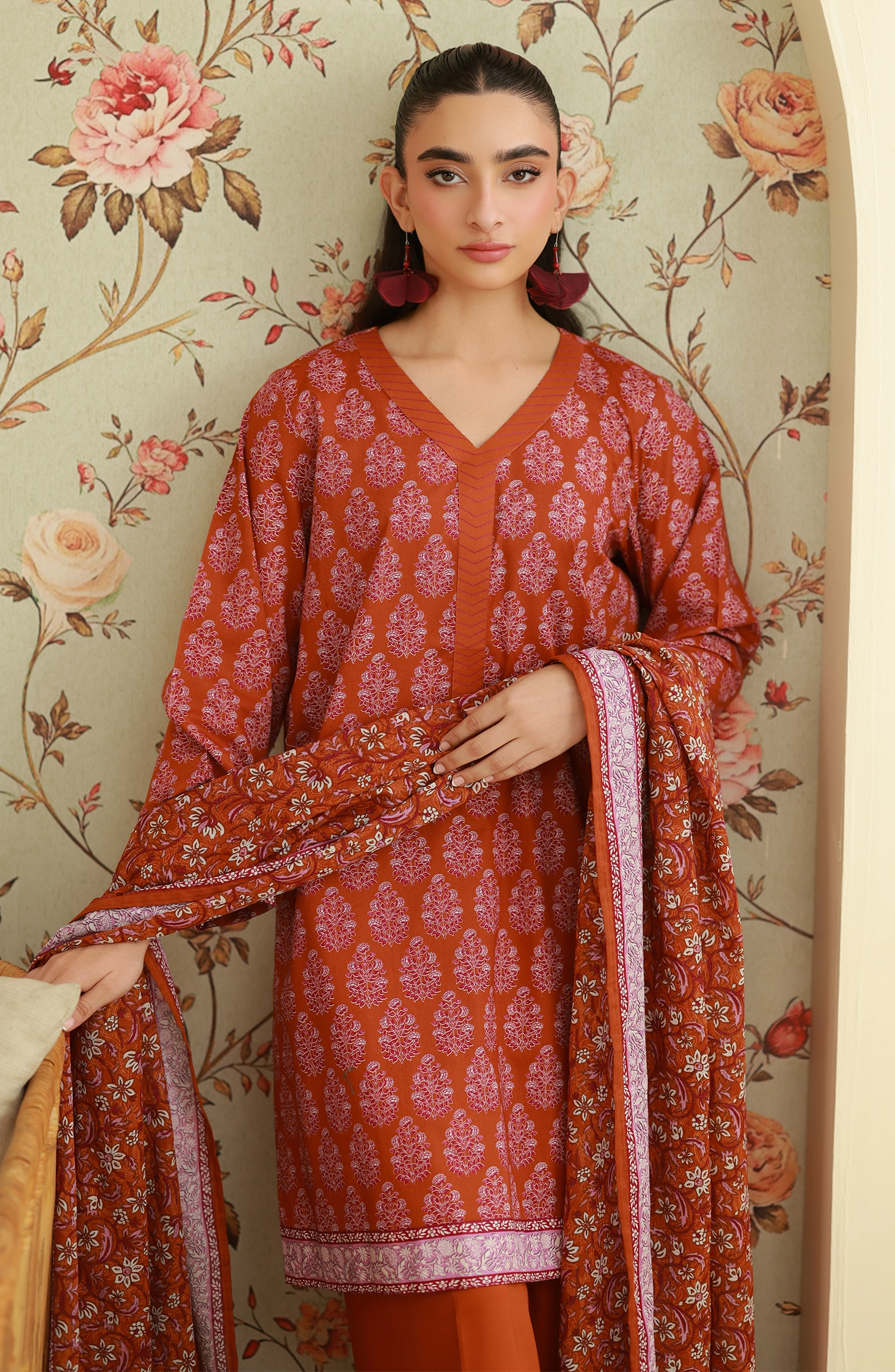 Unstitched | 3 Piece | Printed | Lawn Shirt | OTL-25-490/U RUST