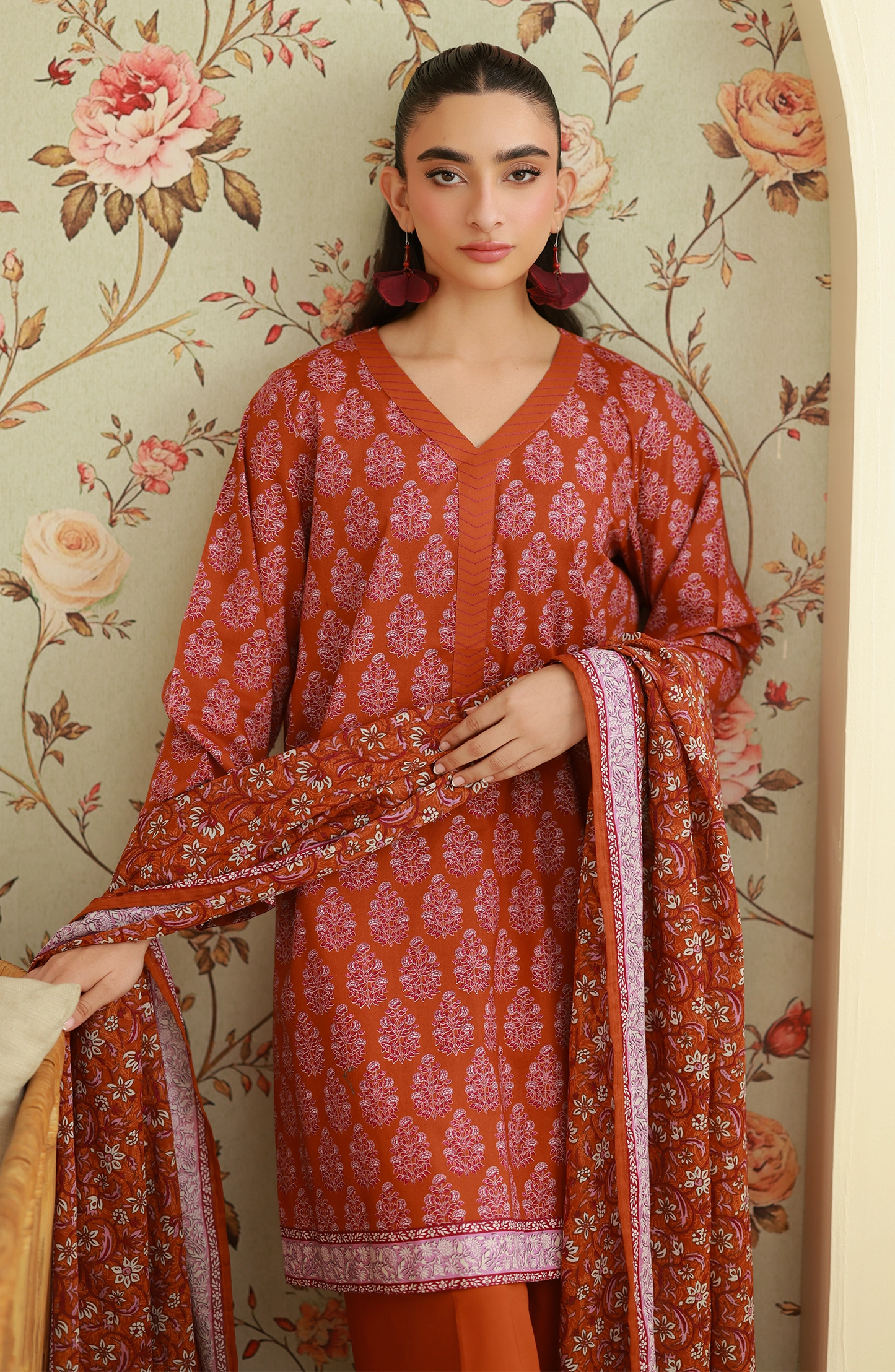 Unstitched | 3 Piece | Printed | Lawn Shirt | OTL-25-490/U RUST